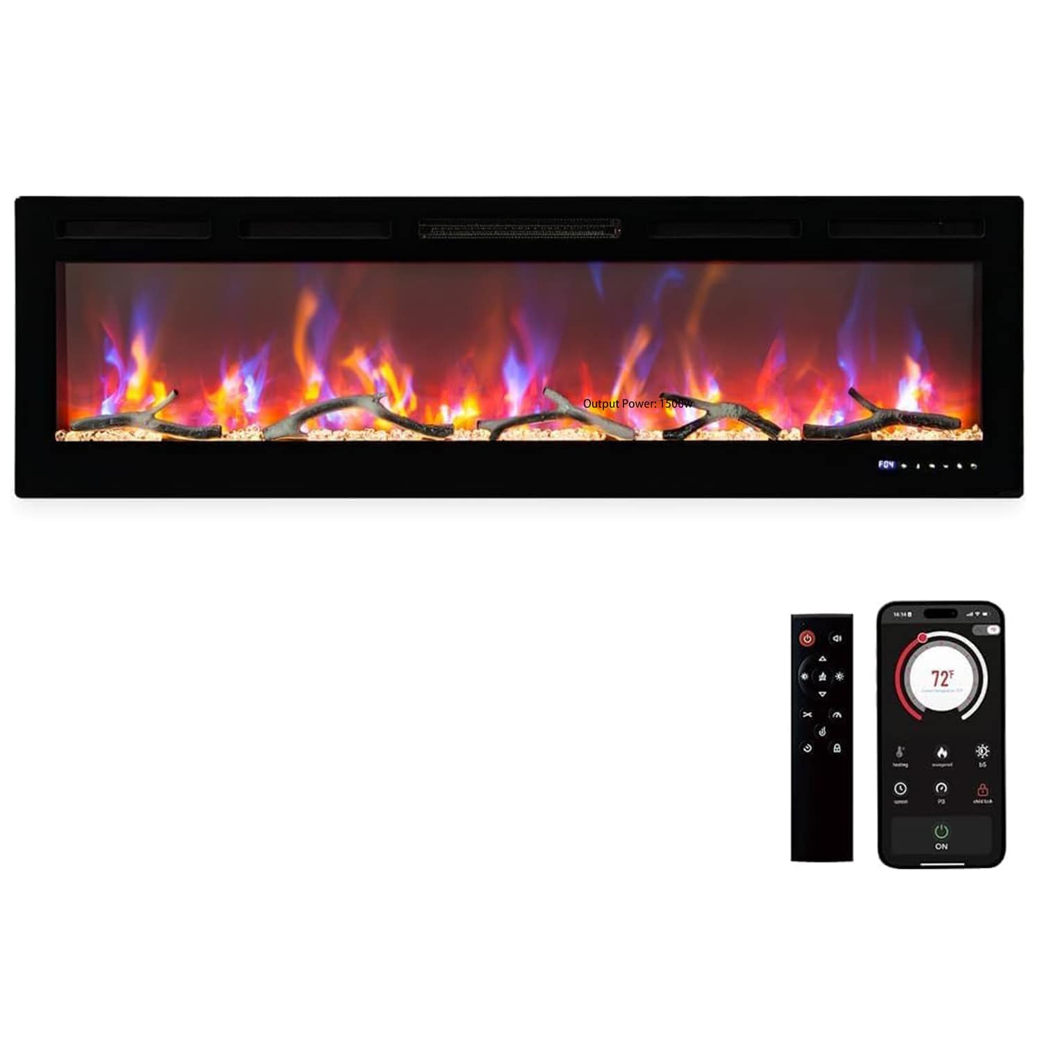 Qeetex 629833069659 90Inch Recessed Electric Fireplace with Remote Control Wall Mounted Electrics Fireplaces Heater 750/1500W Wall Mounted