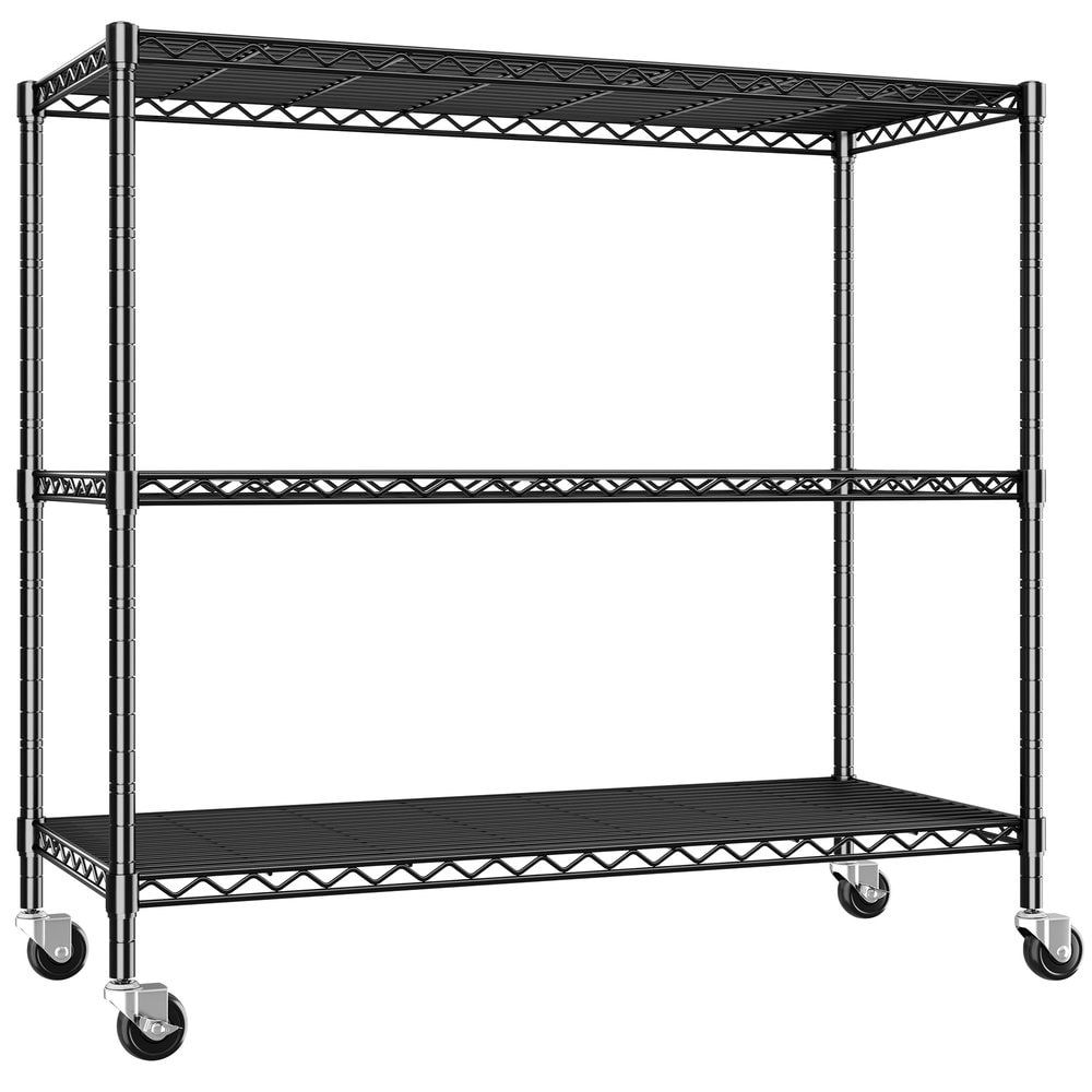 Raybee 45-in W x 17.7-in D x 41-in H 3-Tier Black Metal Wire Garage Shelves With Wheels Load 450 LBS  Adjustable Utility Shelving Unit