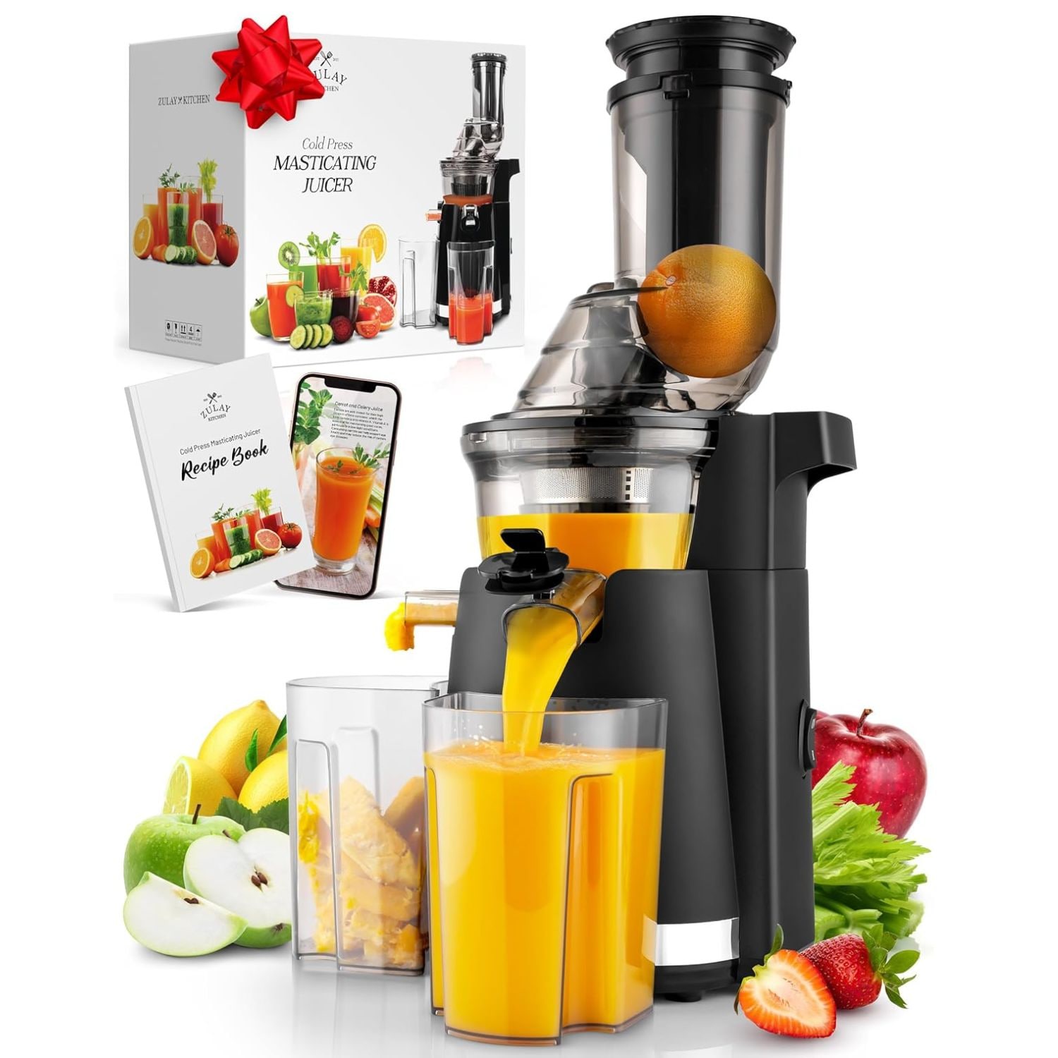 Zulay Kitchen - Fruit Press Machine Masticating Juicer High Yield Quiet Motor Reverse Function Co...