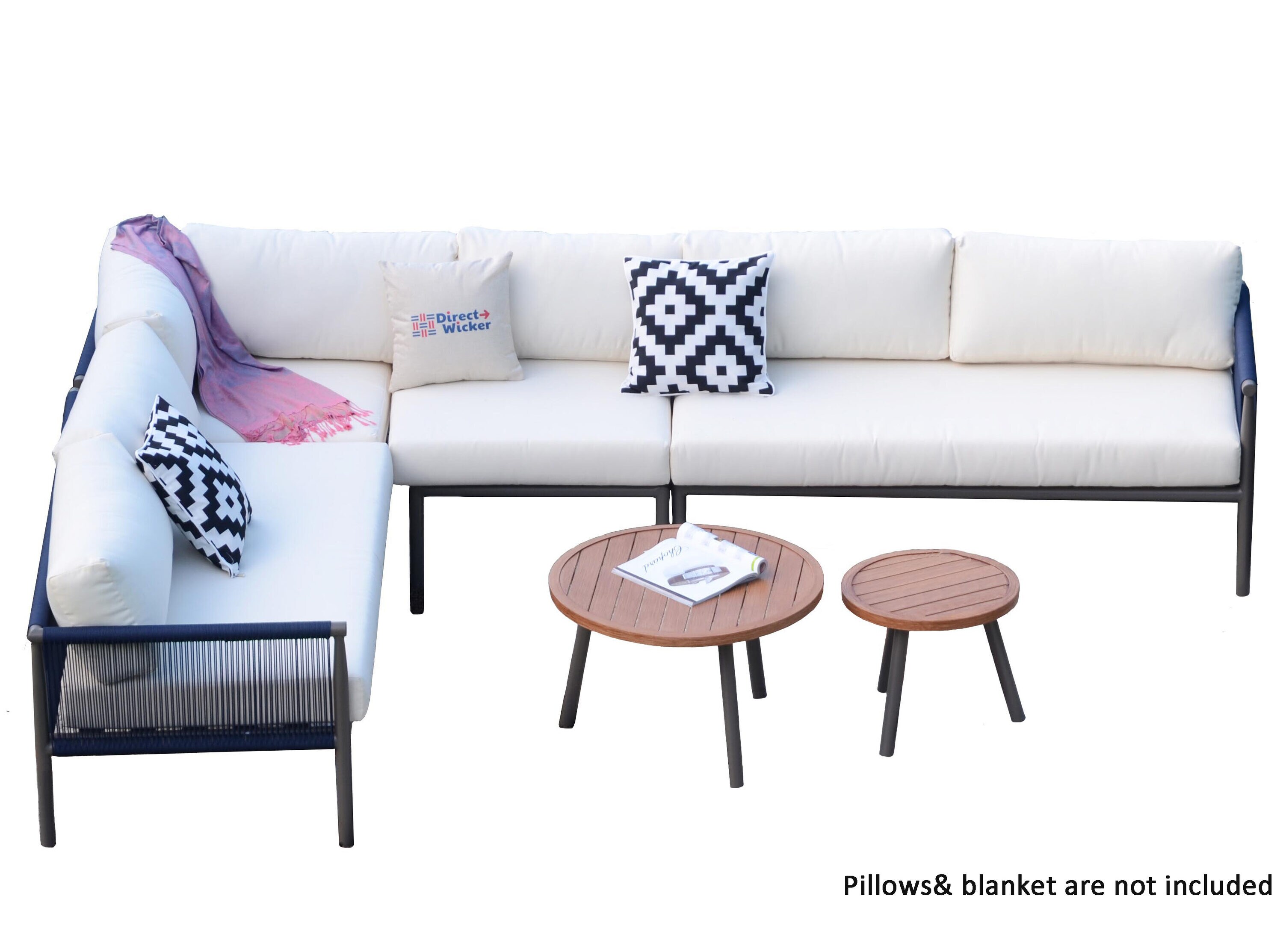 Direct Wicker DWS-1904 Geo 6 -Piece Wicker 2 Patio Sofa Conversation Set with White Cushions