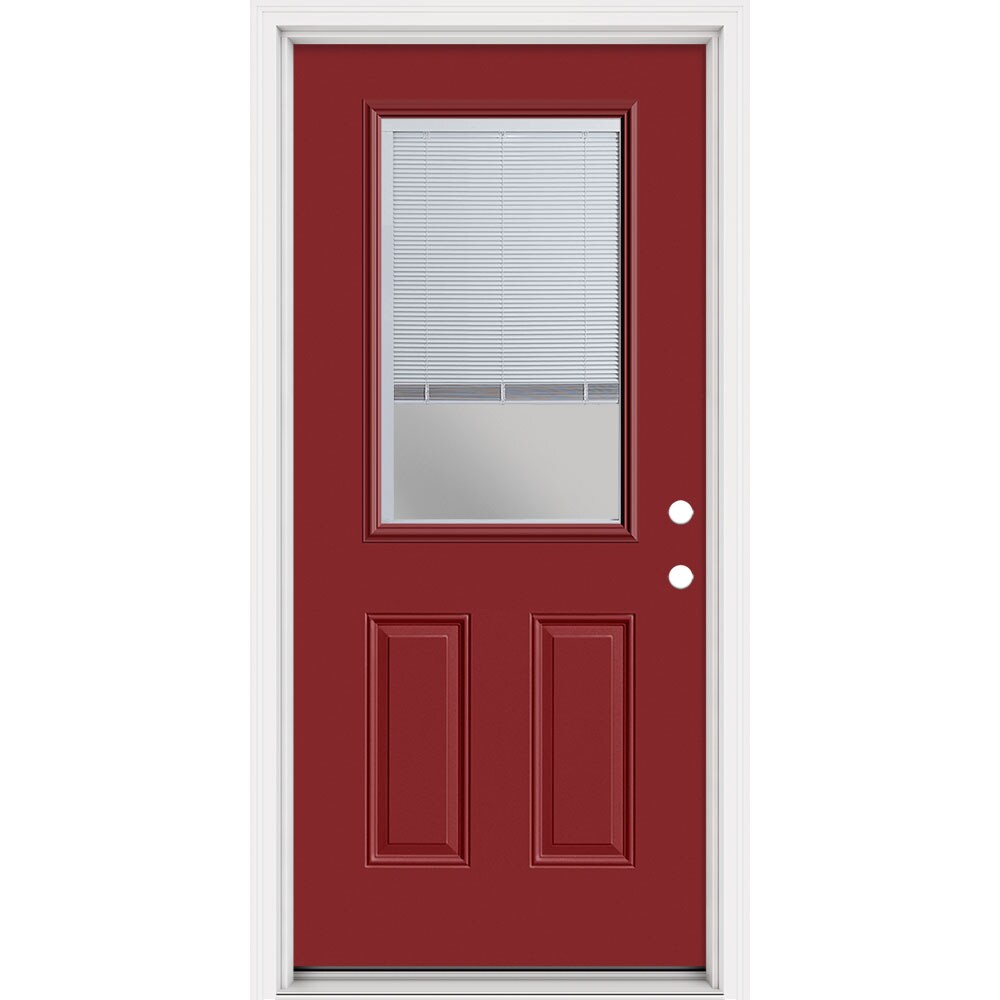 Masonite 321447 Steel Doors Series 36-in x 80-in x 4-9/16-in Steel Half lite Left-hand inswing Roma Red Painted Prehung Front Door with Brickmould Insulating core