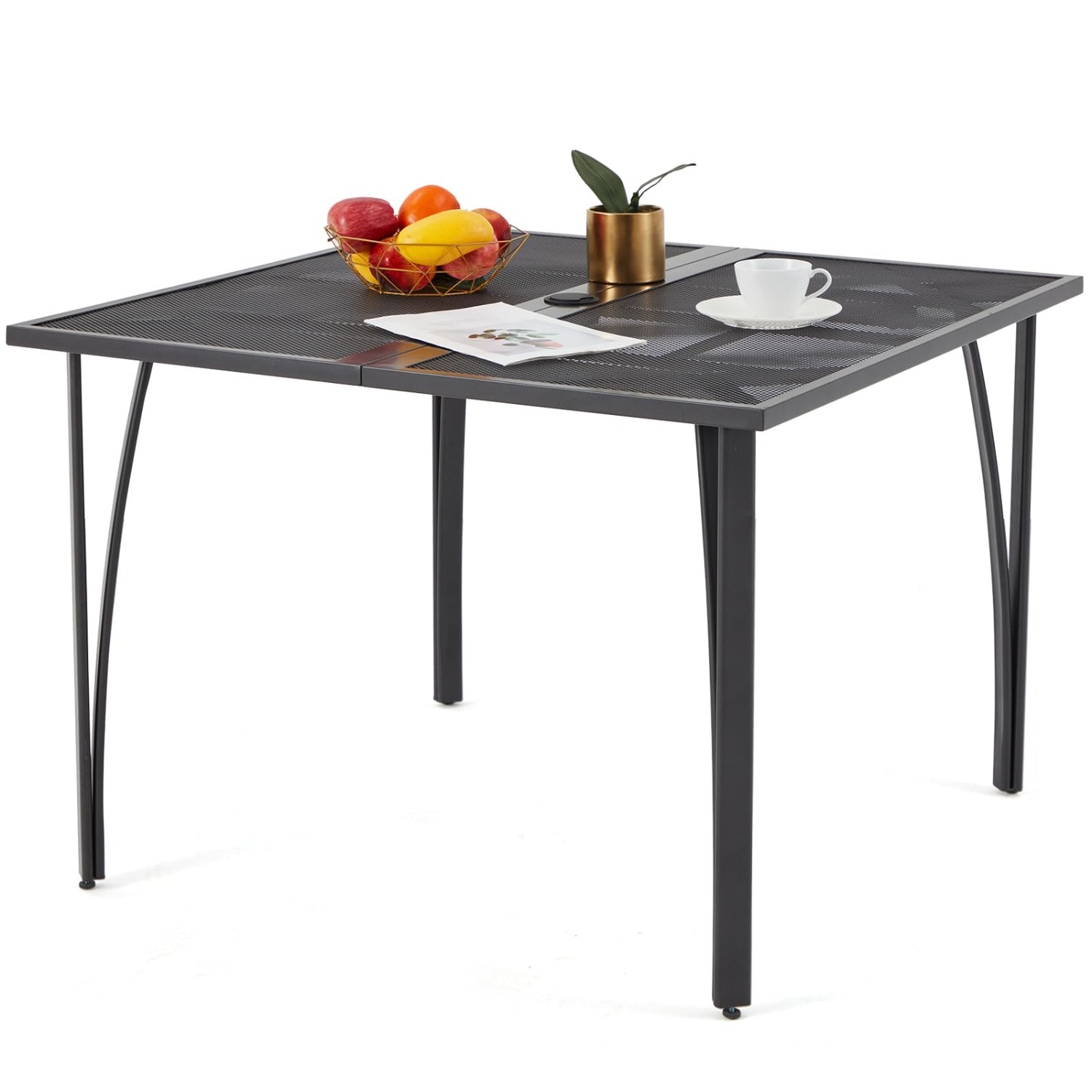 AECOJOY 16200GR-LS01 Patio Table Square Outdoor Balcony 39.4-in W x 39.4-in L with Umbrella Hole
