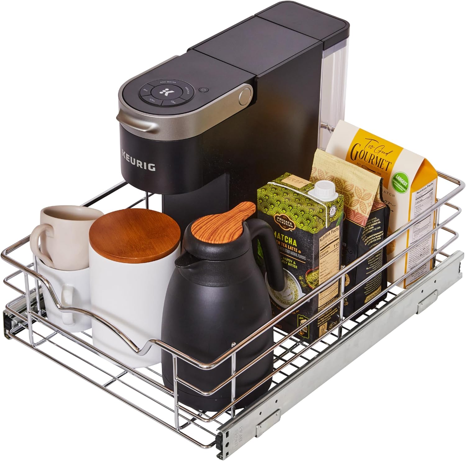 HoldN’ Storage Pull-Out Cabinet Organizer Drawer for Kitchen Cabinets and Pantry 14-in W x 21-in D x 5-in H Basket for Pots Pans and Under-Sink Storage Heavy-Duty Full Extension Chrome