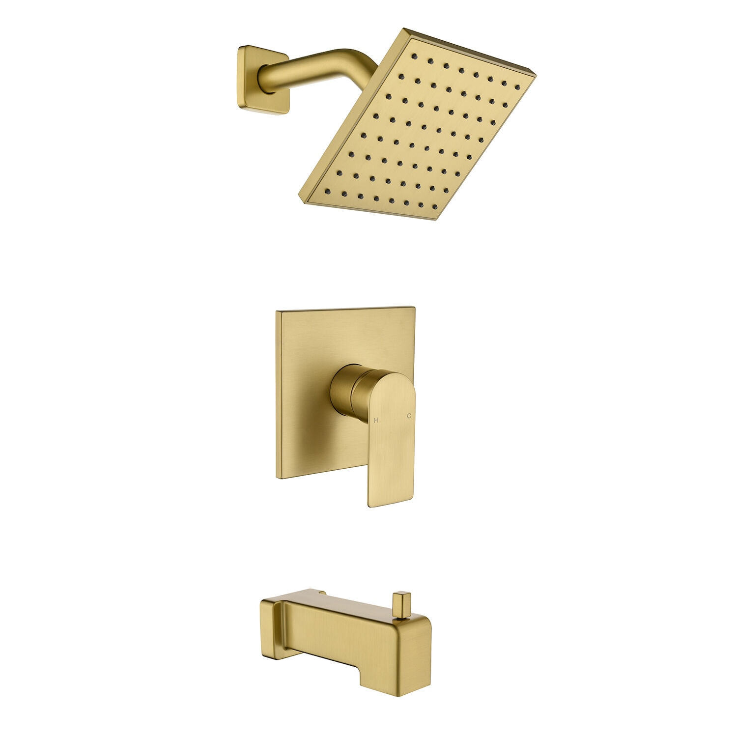 WELLFOR WN0724 Brushed Gold 1-handle Single function 6-Inches Square Bathtub and shower Faucet with Valve