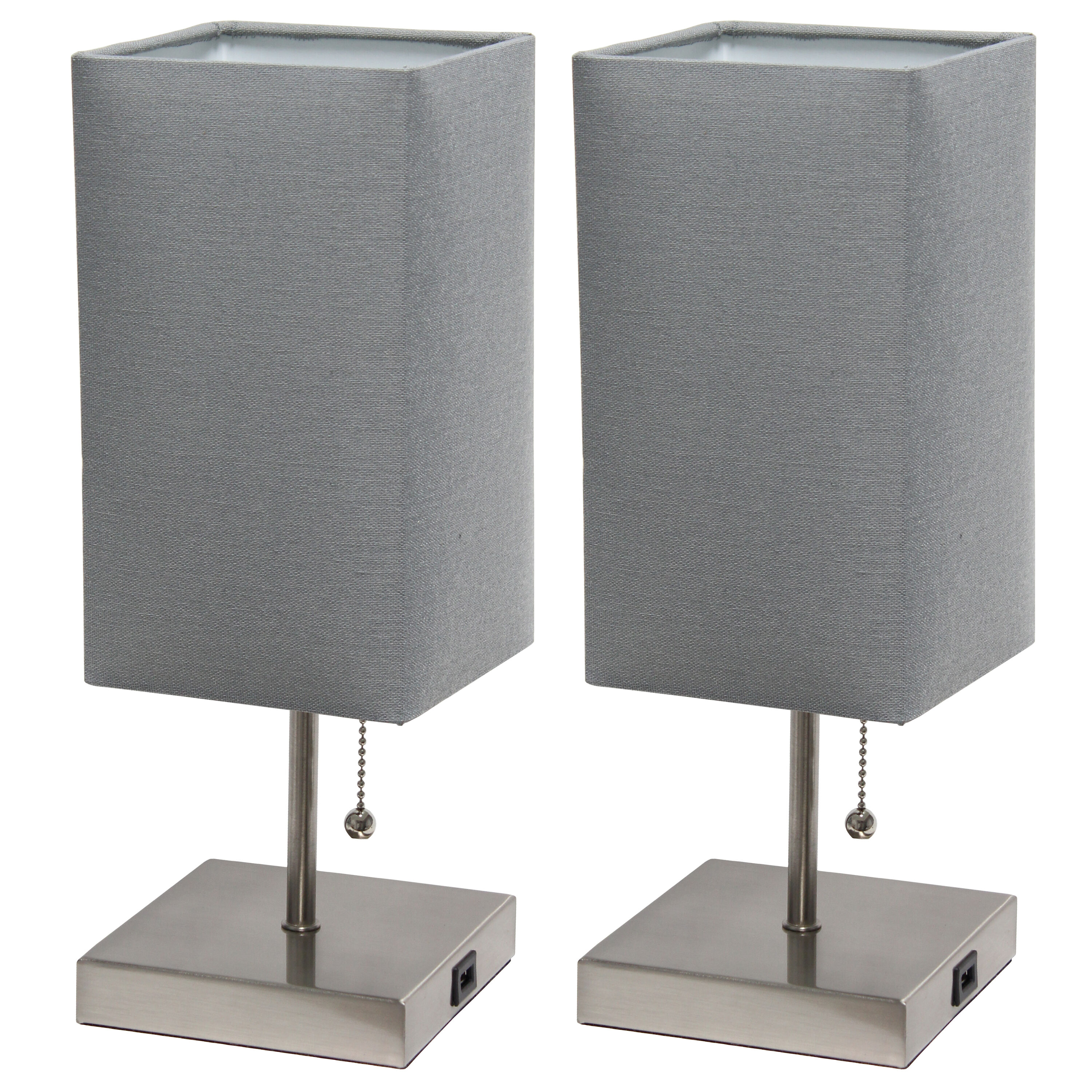 Simple Designs LC7000-GRY 14.25-in Grey Shade/Brushed Nickel Base LED Pull-chain Table Lamp with Fabric Shade 2 -Set