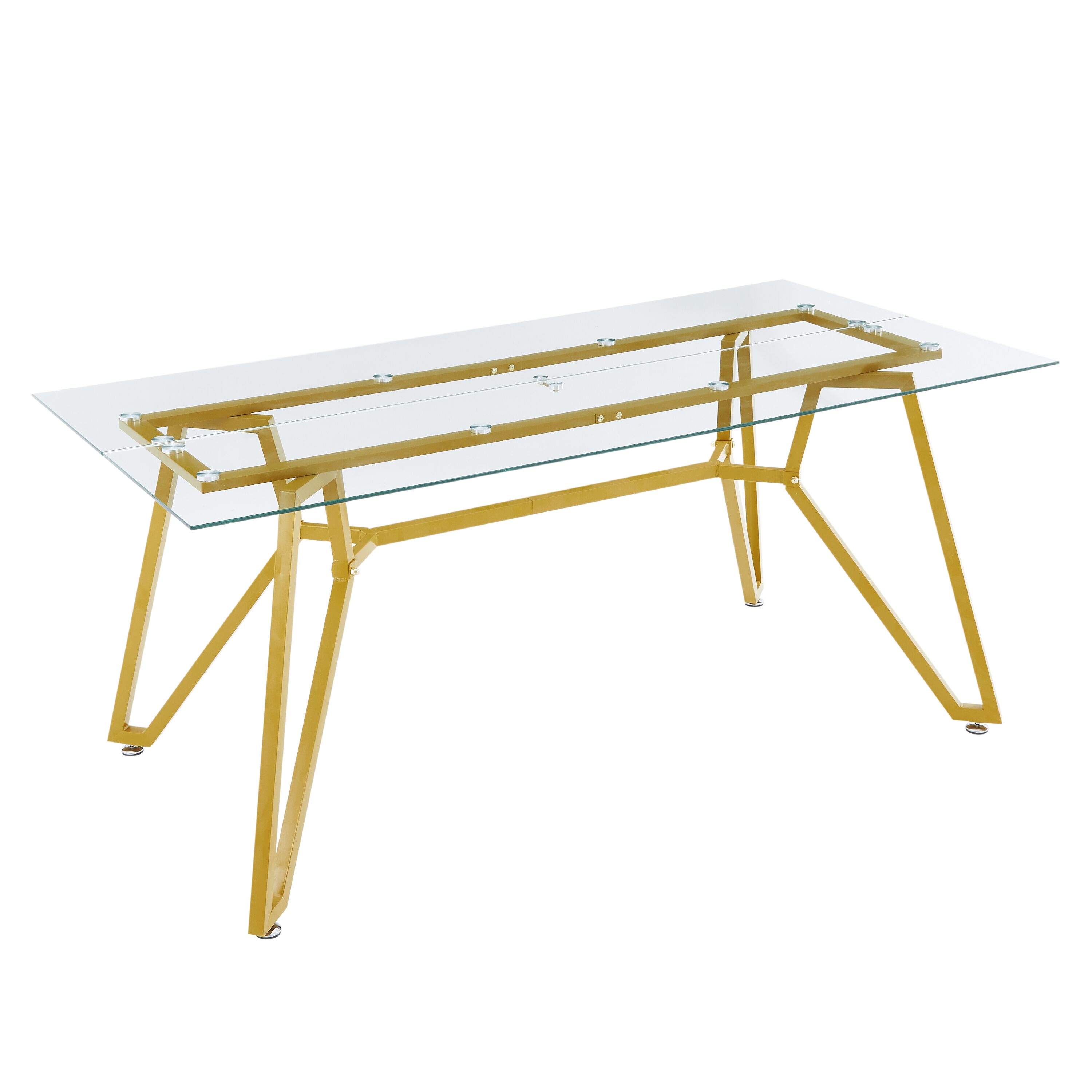 Vynxaria LESX0742-DJCZ-DT014 71 inch Rectangular Glass Dining Table  Modern Style  Sturdy Gold Metal Legs  Fits 1 or 8 People  Ideal for Dining Room  Living Room Office