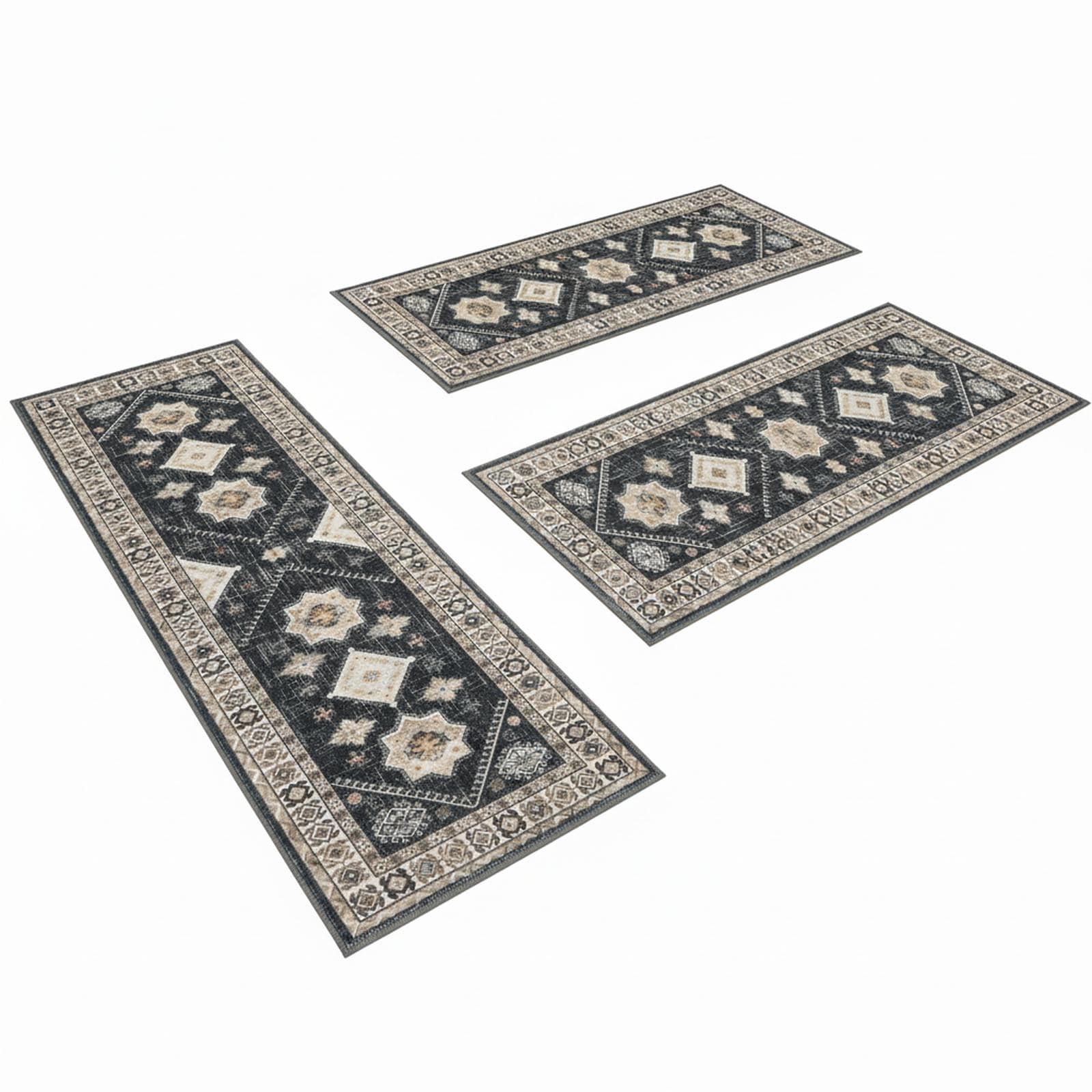 OMOMMD - 3 Piece Kitchen Rug Sets with Runner Non Slip Washable Thick Floor Mats for Hallway Laun...