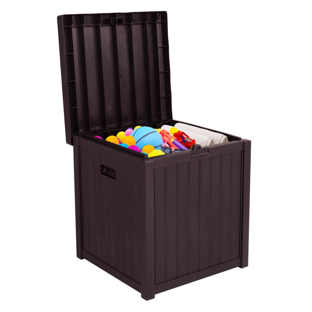 Brown HDPE Plastic Lockable Wicker Deck Box with 113 Gallon Storage