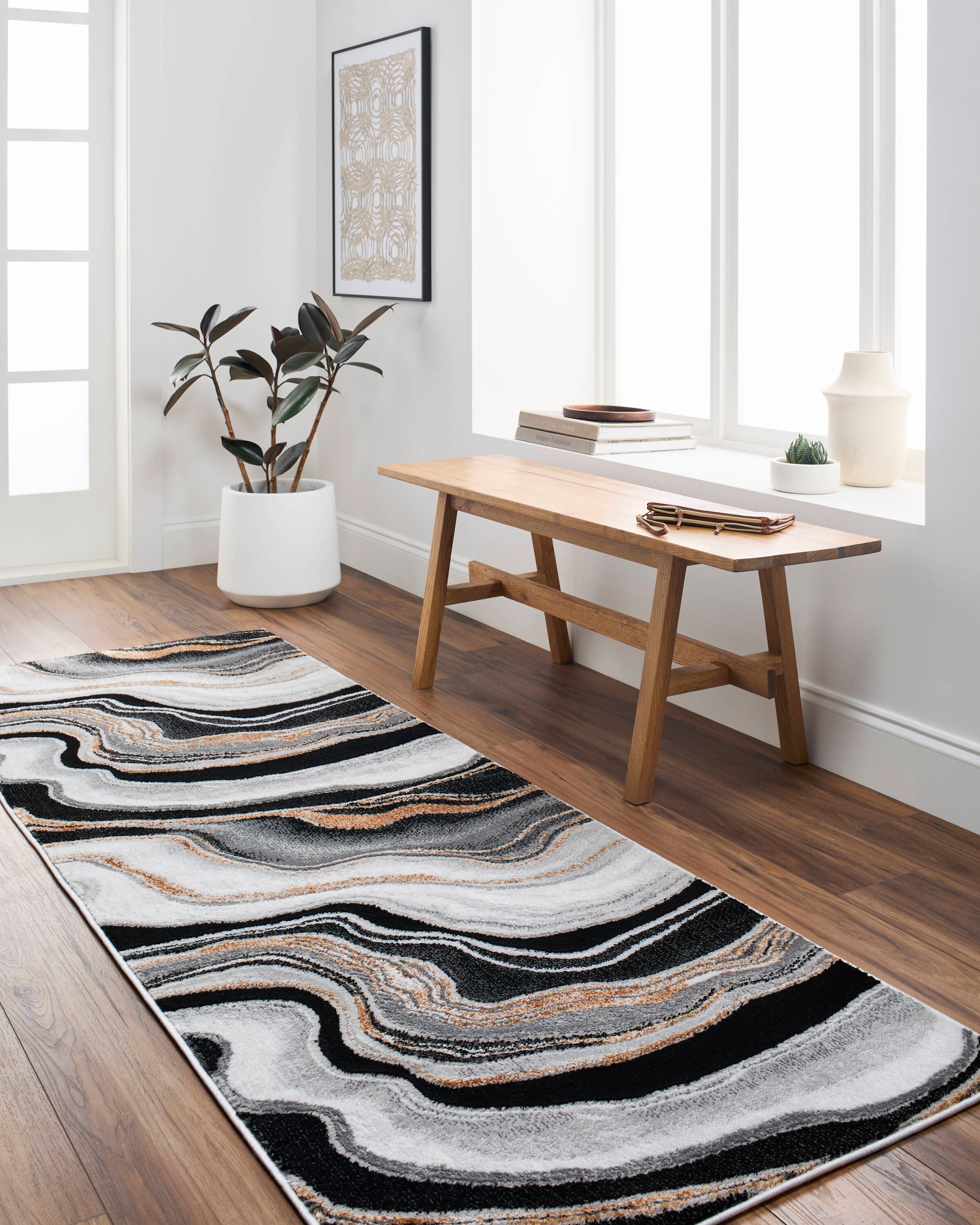 Origin 21 670265 Endless Space 2 x 8 (ft) Loomed Polyester/Polypropylene Onyx Rectangular Indoor Geode Runner rug