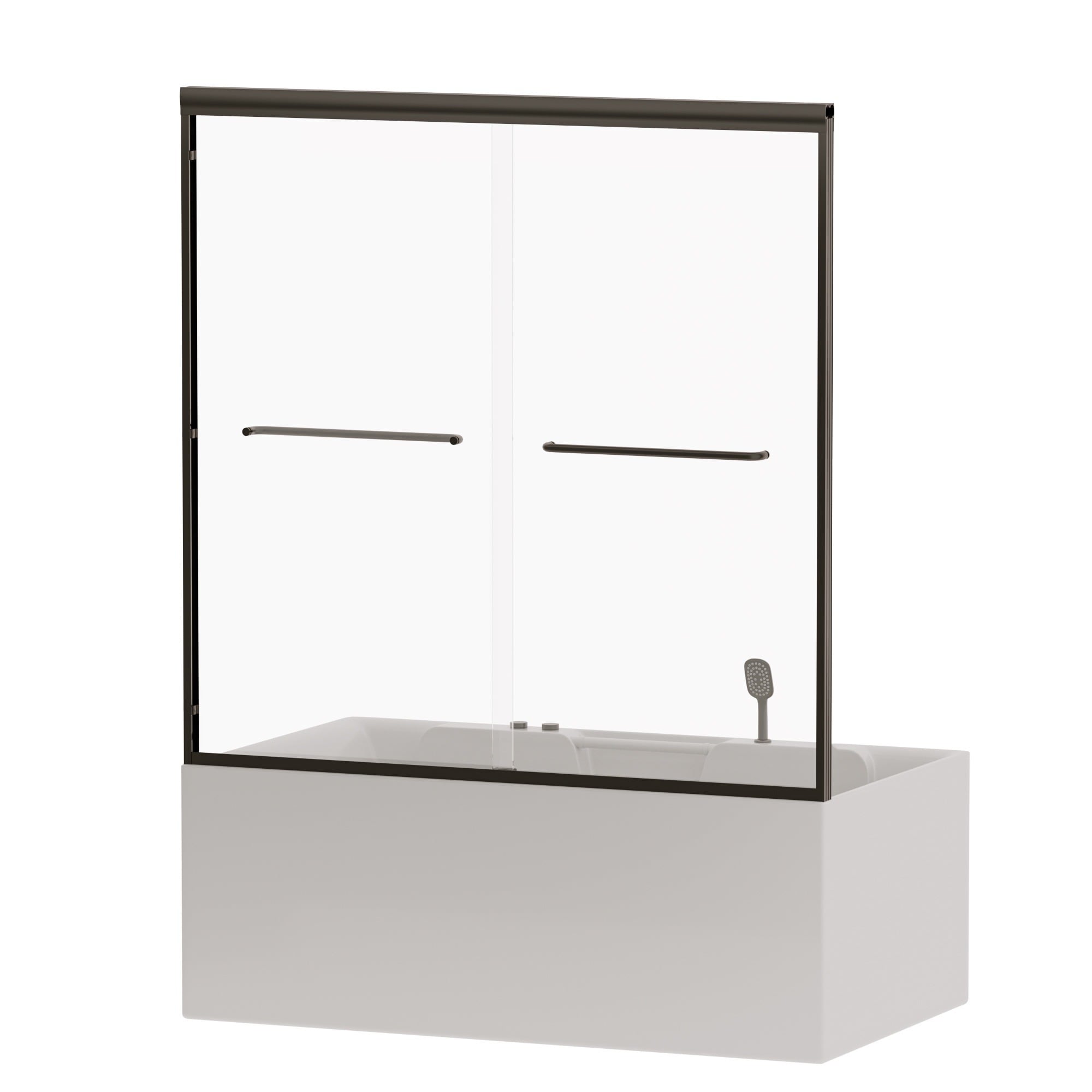 LIVACA 56 to 60 inch Matte Black Semi-Frameless Double Sliding Bathtub Shower Door with 1/4 inch Tempered Glass and Explosion-Proof Film