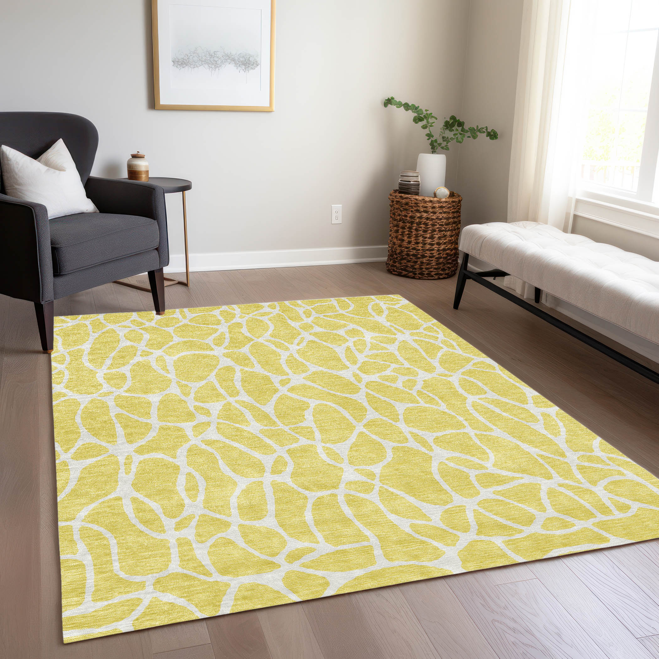 Addison Rugs ACN1024YE10X14 Chantille ACN1024YE 10 x 14 (ft) Polyester Yellow Rectangular Indoor/Outdoor Geometric Machine washable Area rug