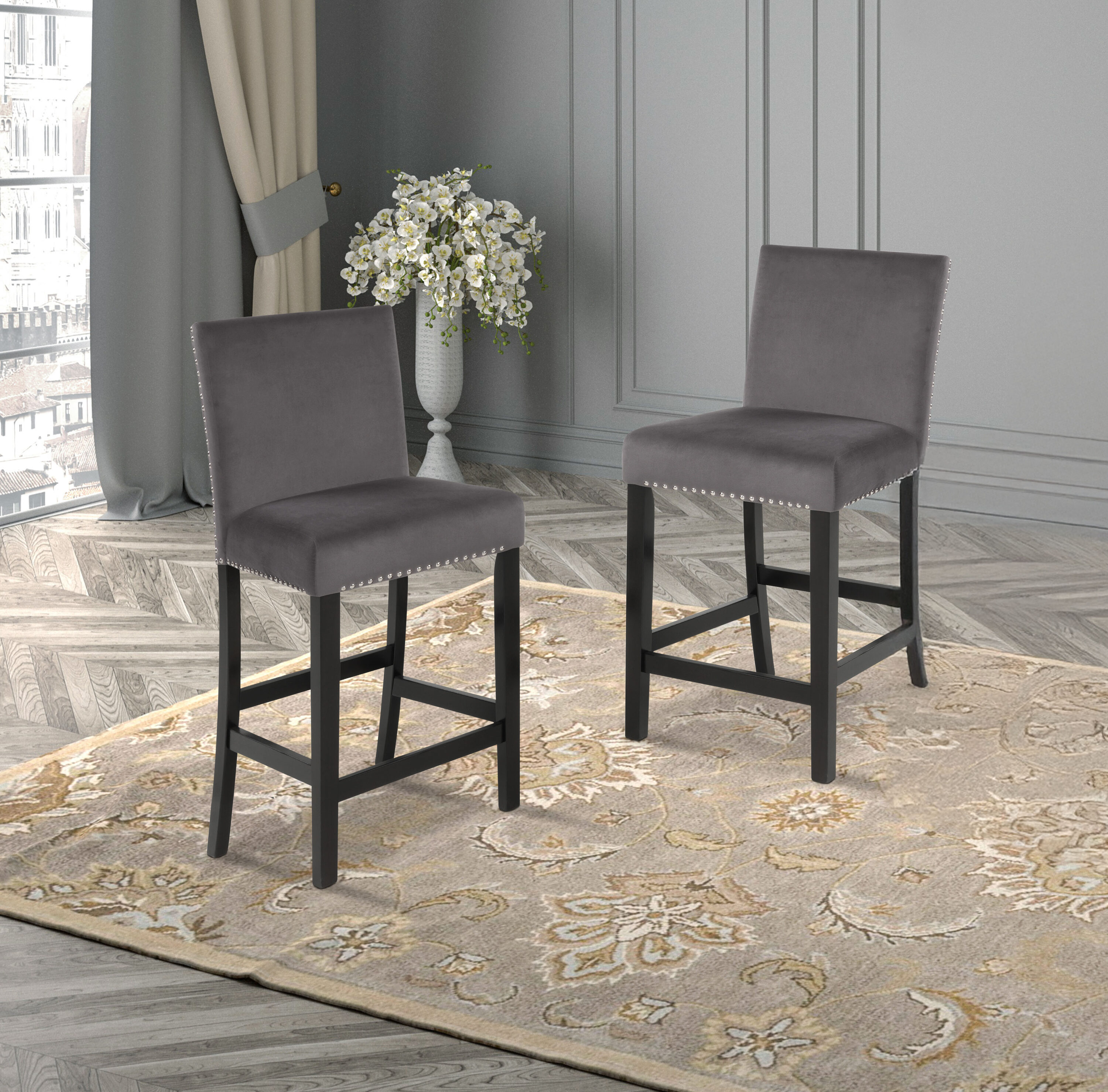 New Classic Furniture D400-22-GRY Set of 2 Celeste Contemporary/Modern Polyester Upholstered Dining Side Chair (Wood Frame)