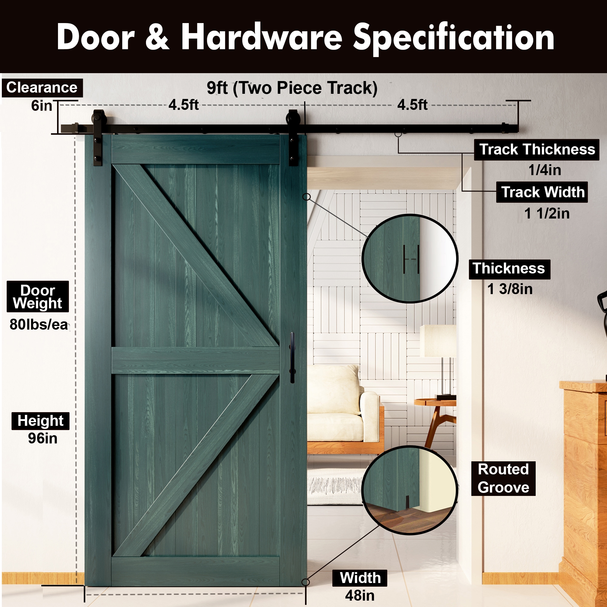 HOMACER YT1TGH108C-4896-K-RP Barn-Doors - View #7