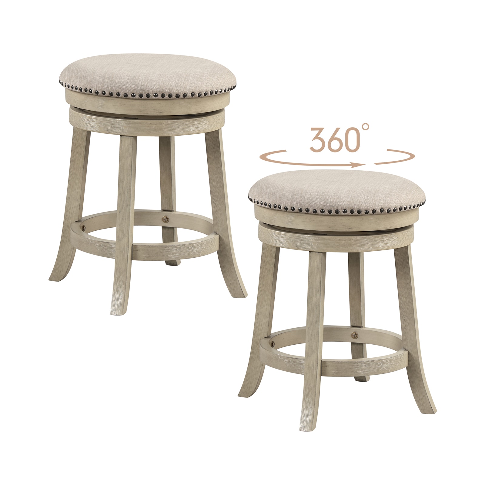 Slickblue D-CO-42-EB77711VJ Set of 2 Beige 24 H Swivel Counter Height Bar Stools with Upholstered Seat and Back for Kitchen Island