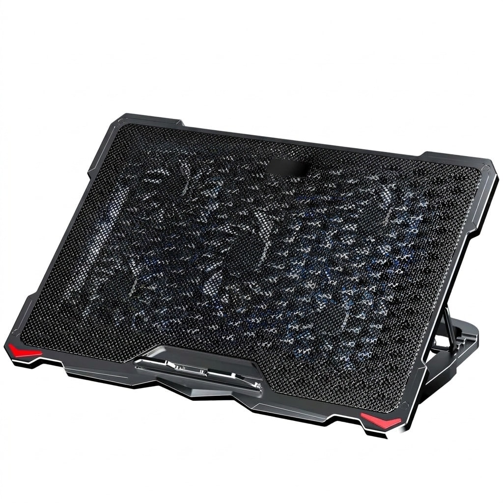 Etokfoks  Laptop Cooling Pad for 17 3 Inch Notebook with 5 Fans Blue LED Lights 2 USB Ports Adjustable Stand