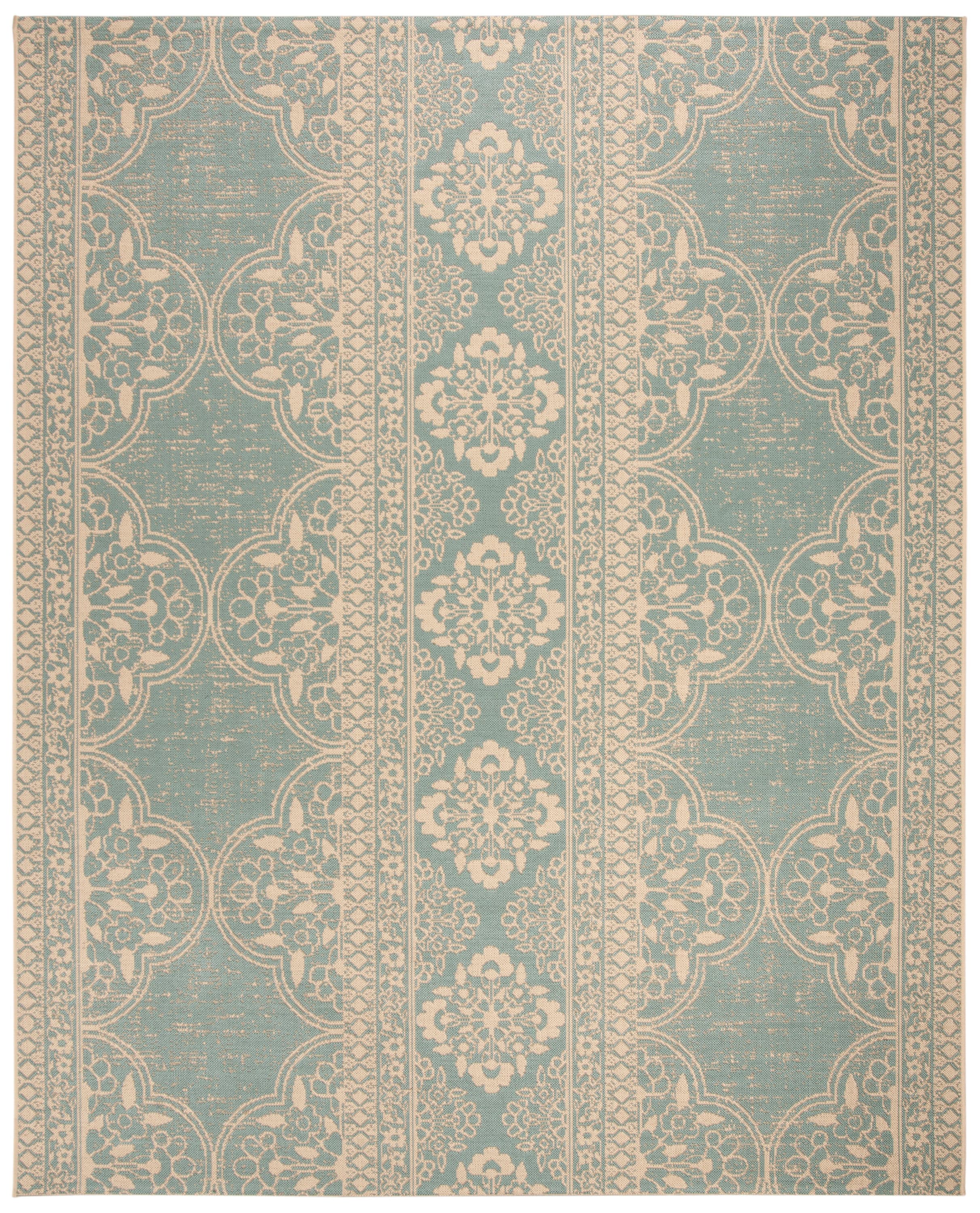 Safavieh BHS174L-9 Beach House Viney 9 x 12 (ft) Loomed Polypropylene Cream/Aqua Rectangular Indoor/Outdoor Floral/Botanical Bohemian/Eclectic Area rug