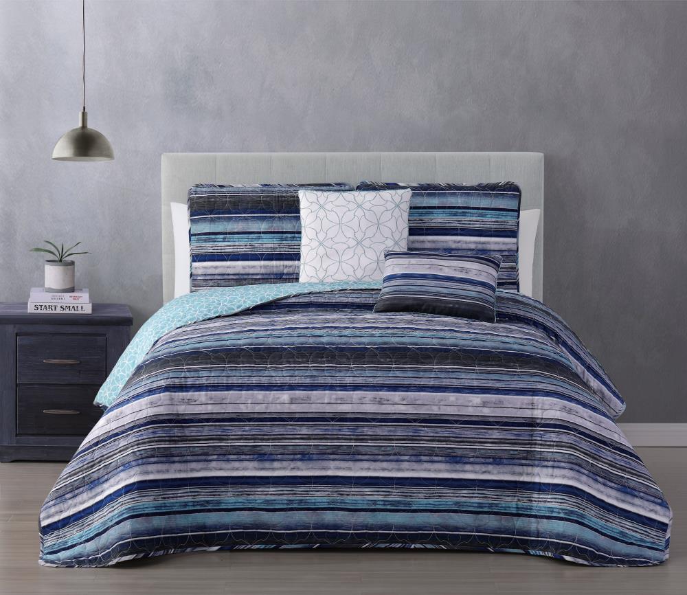 Geneva Home Fashion HAT5QTFUQUGHBL Hartley 5 -Piece Blue Full/Queen Quilt Set
