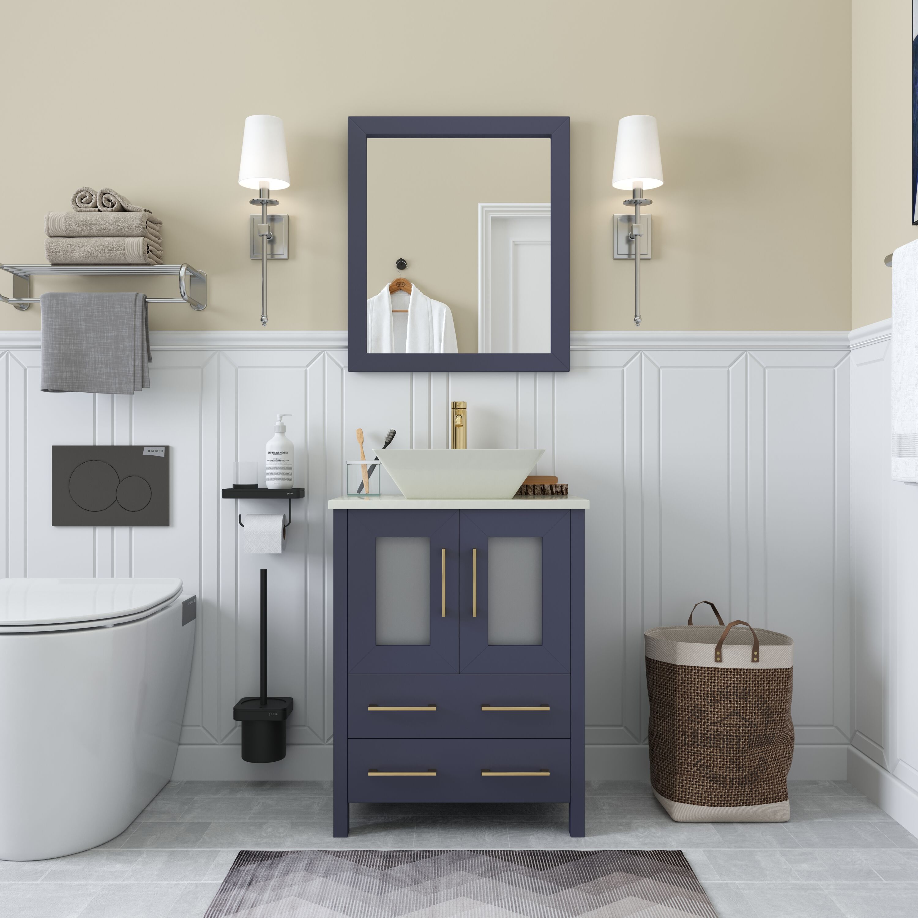 Vanity Art VA3124-B Ravenna 24-in Blue Single sink Bathroom Vanity with White Engineered marble Top (Mirror Included)