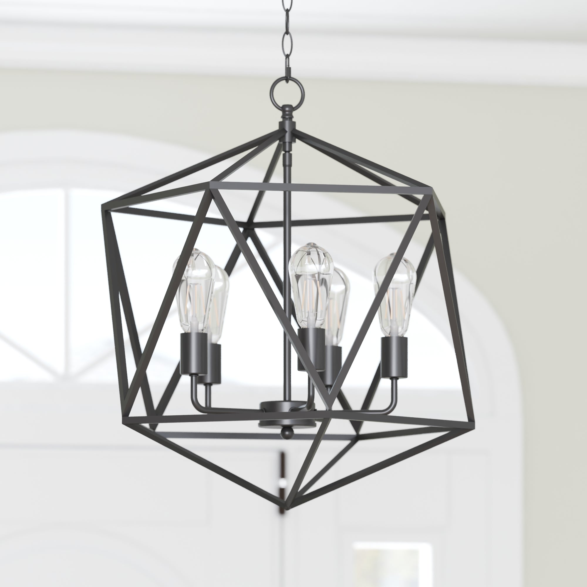 Matte Black Geometric Cage Candle Style Chandelier