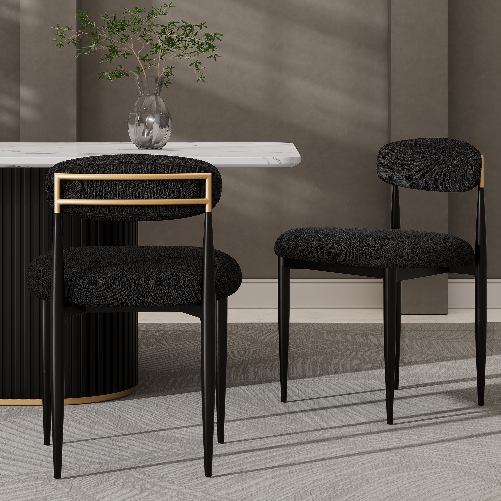 FARATI - Set of 2 Contemporary/Modern Boucle Upholstered Dining side chair ( Metal Frame )