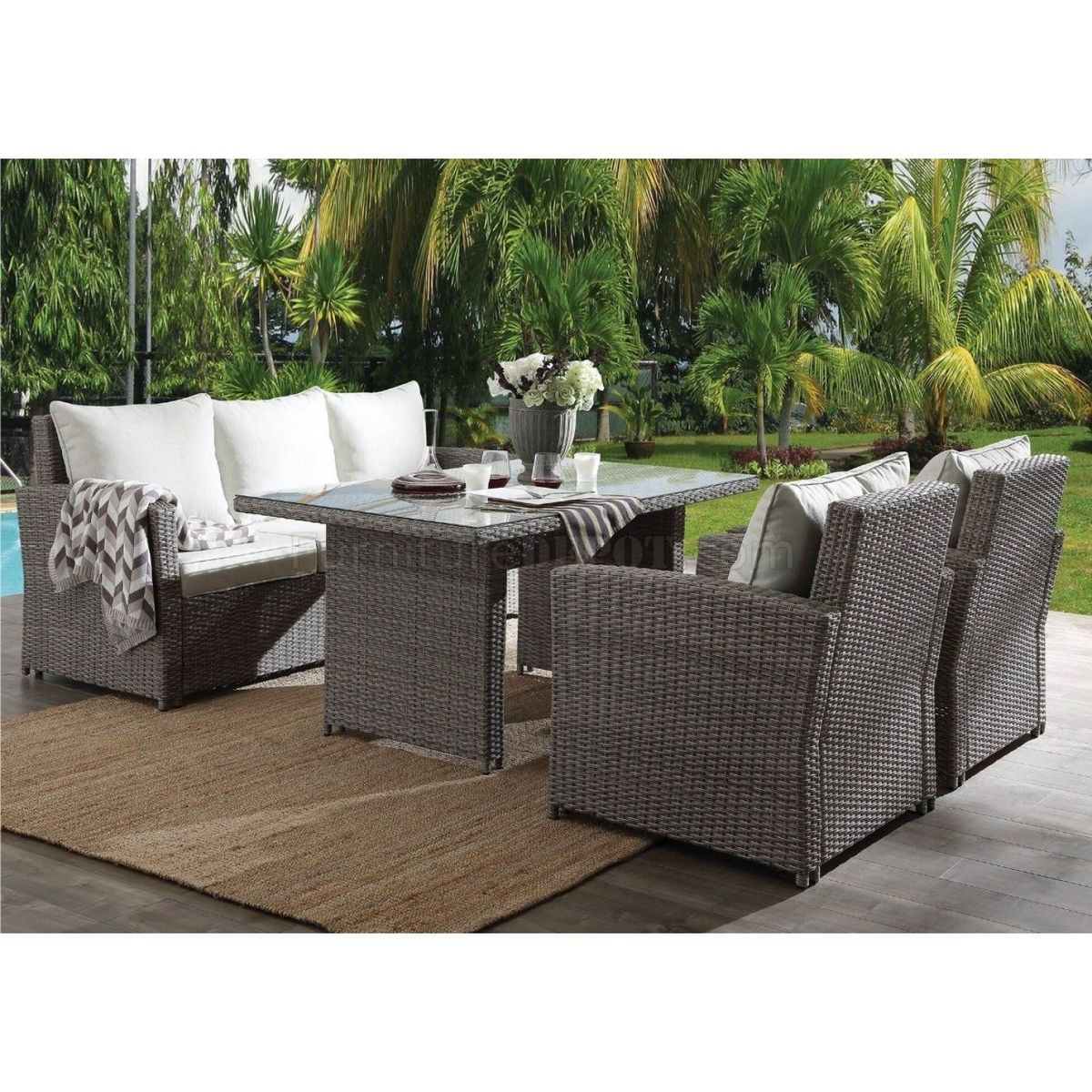 JASMODER 45070 Rattan Outdoor Sectional with Gray and