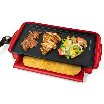 1400 Watt Red Electric Griddle, Electric Griddle With Warming Drawer