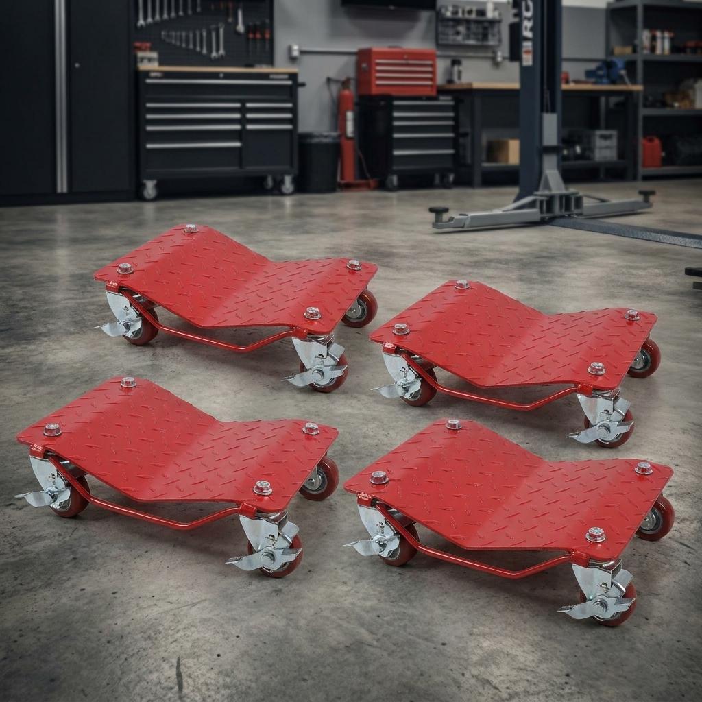 4 Pack Car Dolly Set 6000LBS Capacity Red for Vehicle Moving