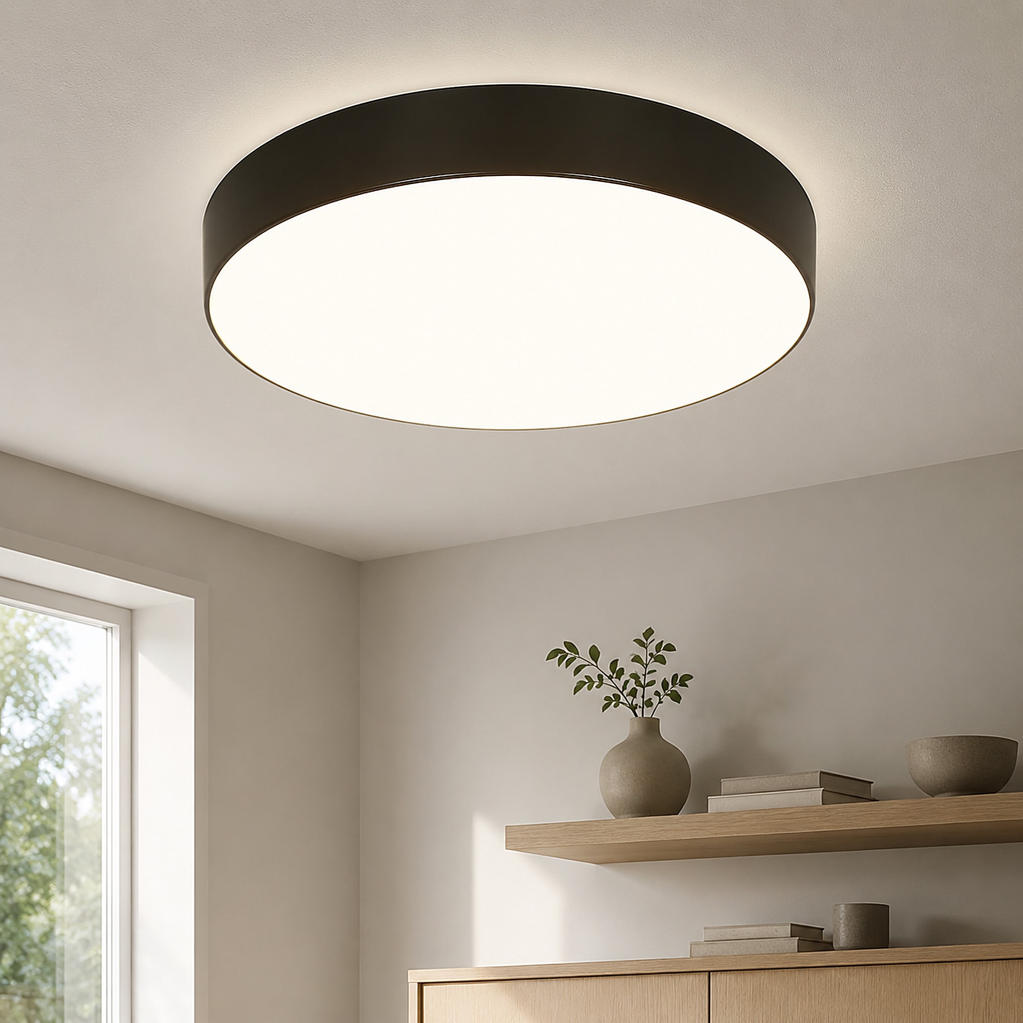 LNC Orbit 1-Light 11-in W Matte Black Indoor Integrated LED Flush Mount Light