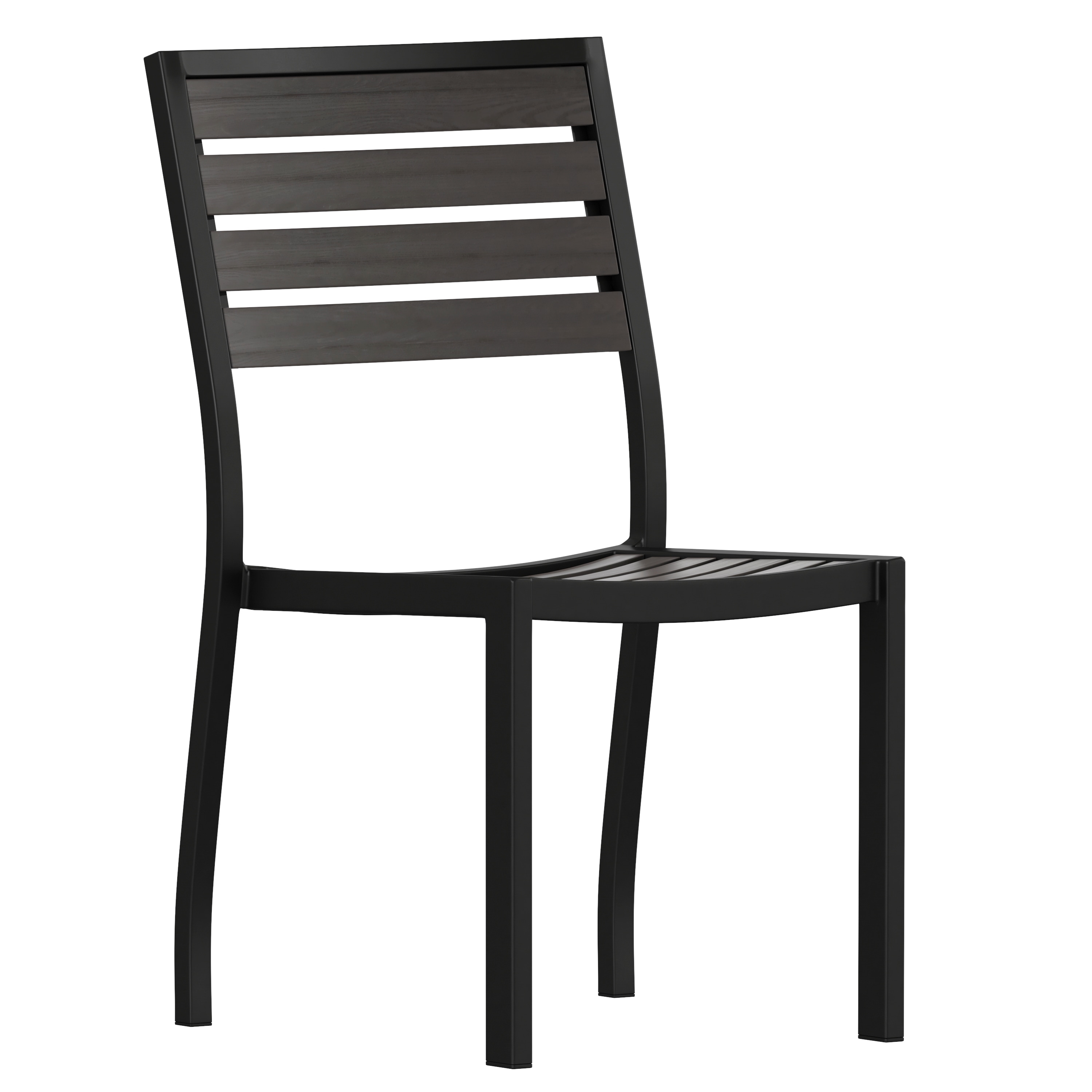 Flash Furniture 840196385242 Lark Outdoor Stackable Side Chair with Faux Gray Wash Teak Poly Slats