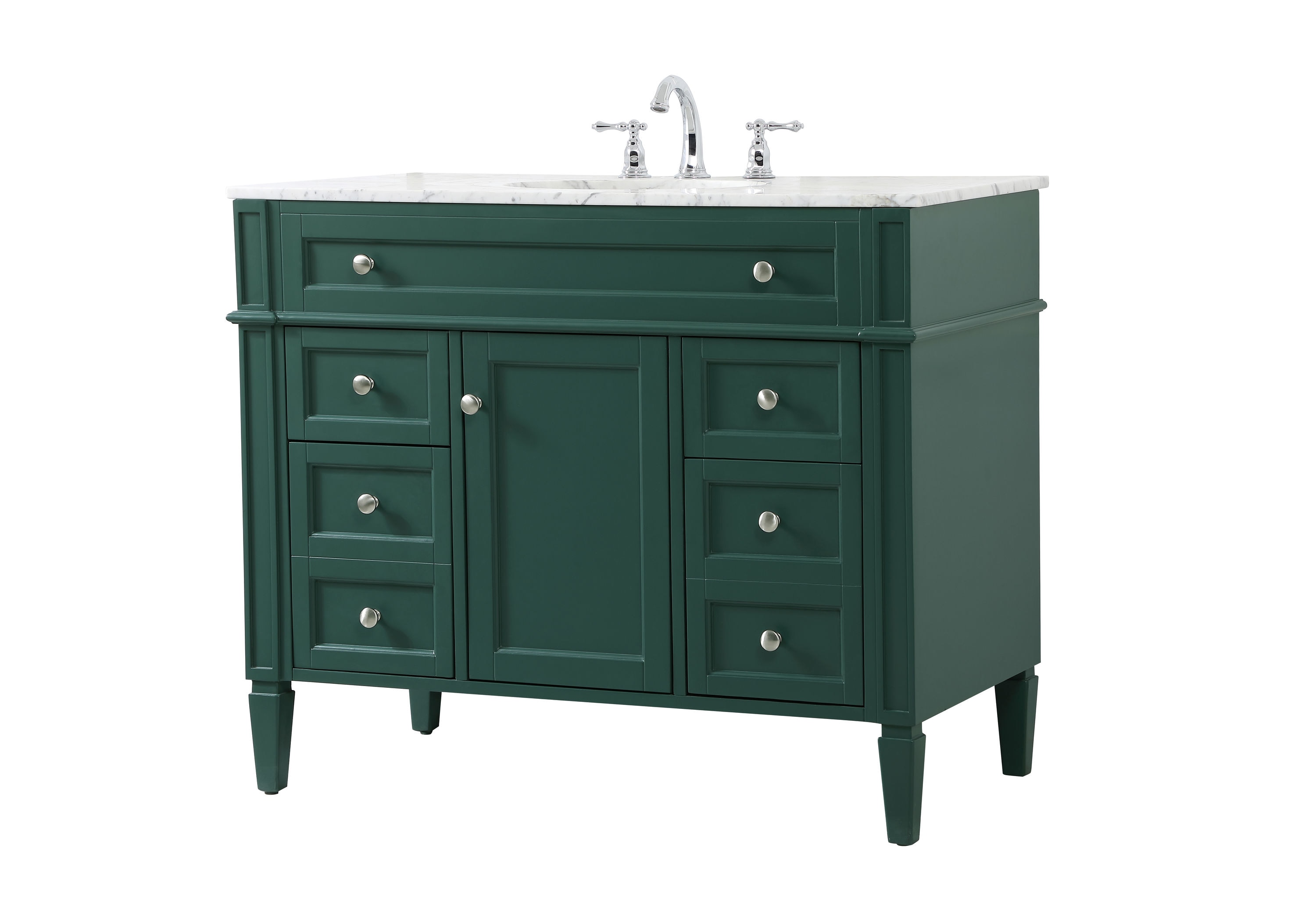 Green Solid Wood and Marble Single Bathroom Vanity