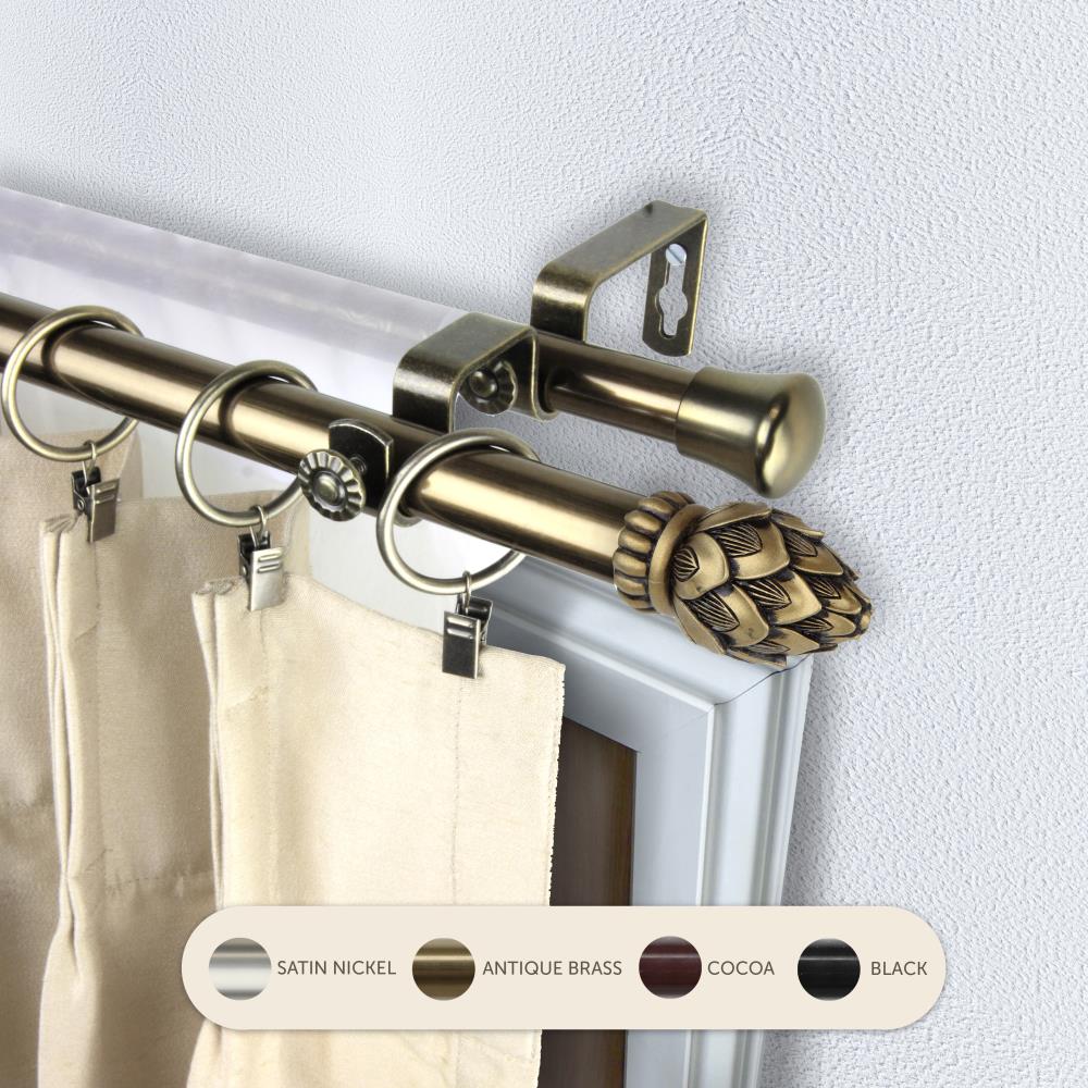 Hart & Harlow L4707-284 13/16-in Bri 28-in to 48-in Antique brass Steel Double curtain rod with Finials