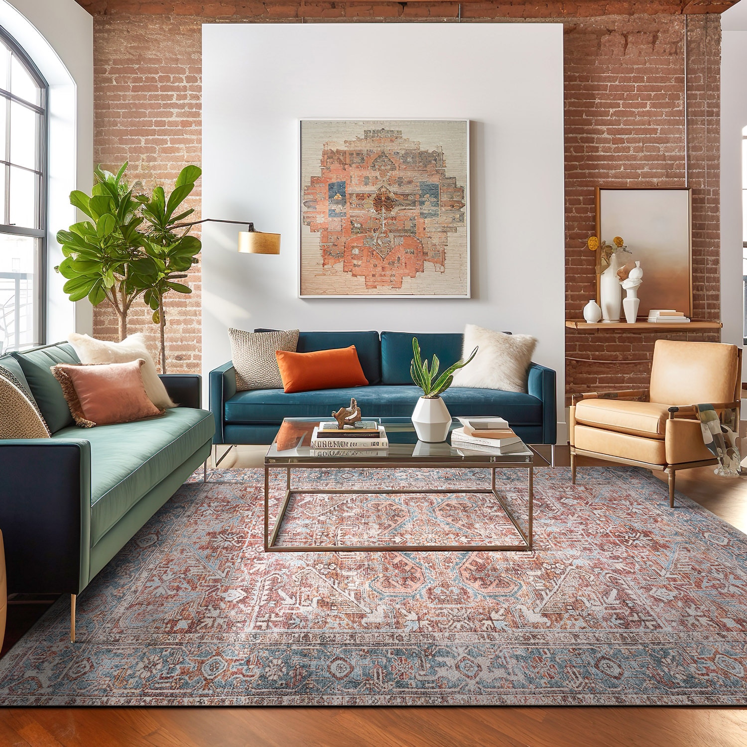 Red and Blue Synthetic Flat-Woven Medallion 9' x 12' Area Rug