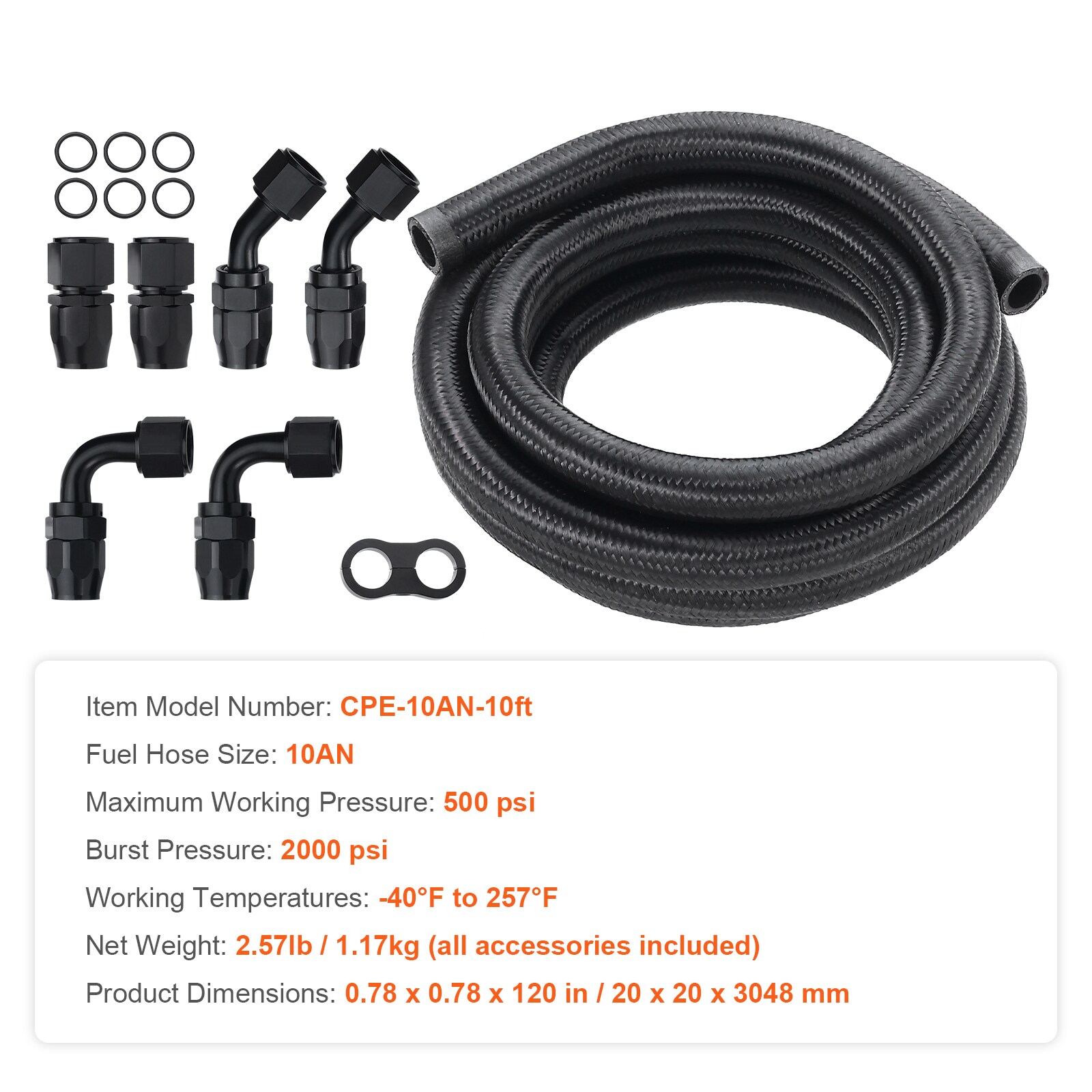 CPE 10 FT Nylon Braided Fuel Line 8AN 8AN Oil/Gas/Fuel Hose End Fittings Kit | UK - View #8