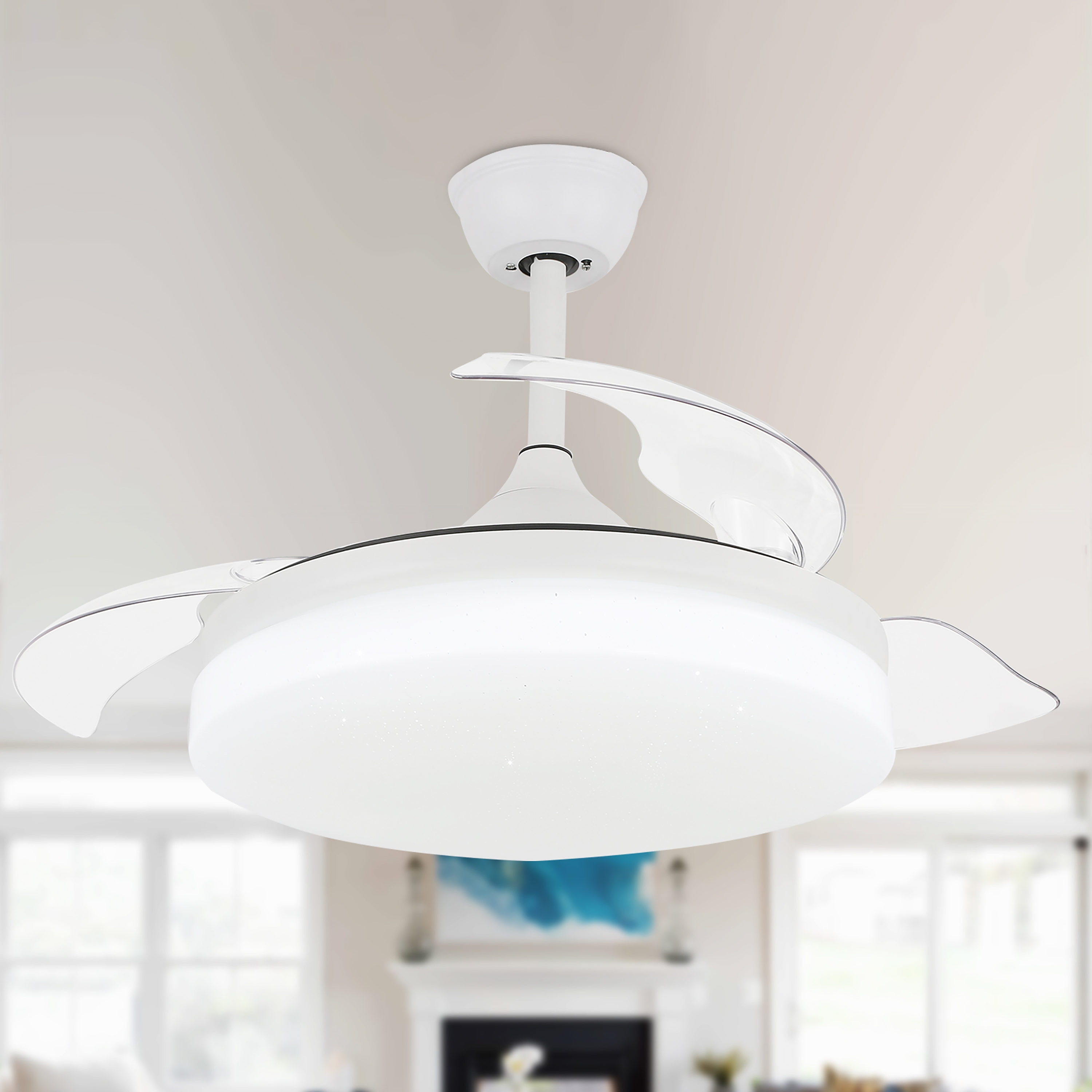 Bella Depot DC4263-W 42-in Color-Changing Integrated LED Outdoor White with Clear Blades Ceiling Fan With Light - Remote Included ( 3 -Blade )
