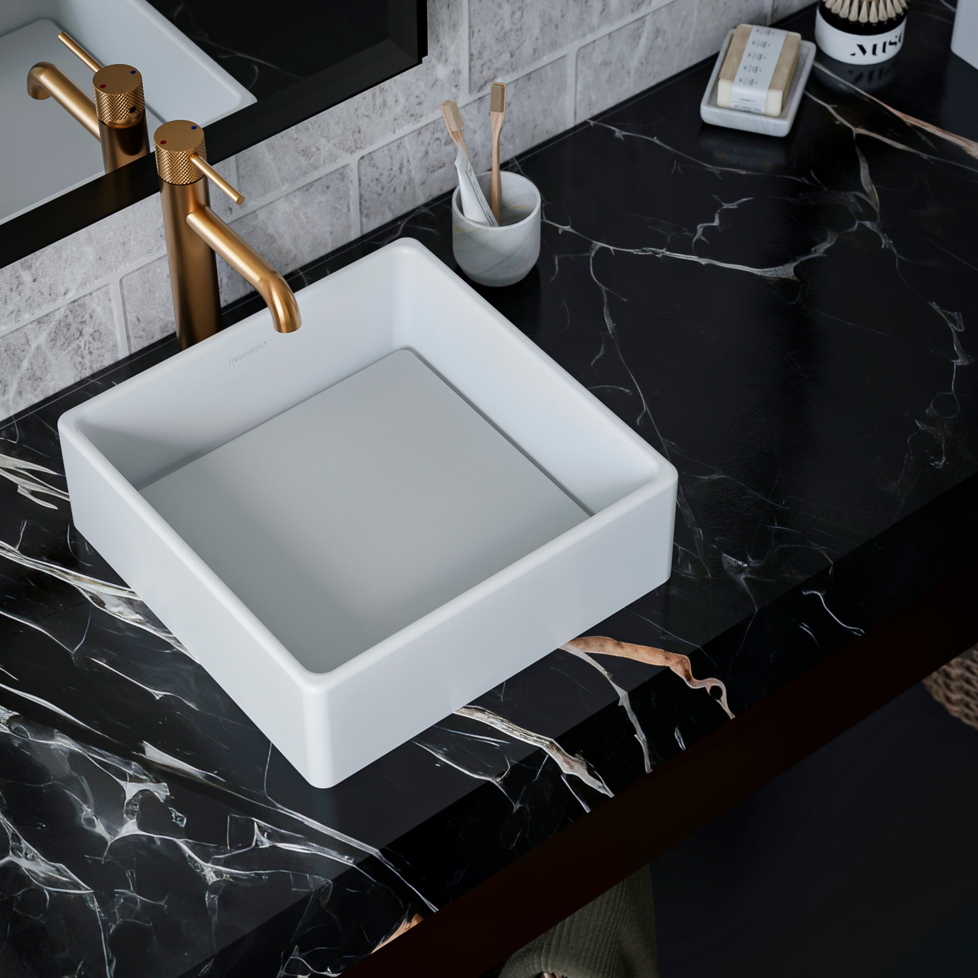 Karran QM175WH Acrylic 14.5-in Vessel Square Modern White Bathroom Sink
