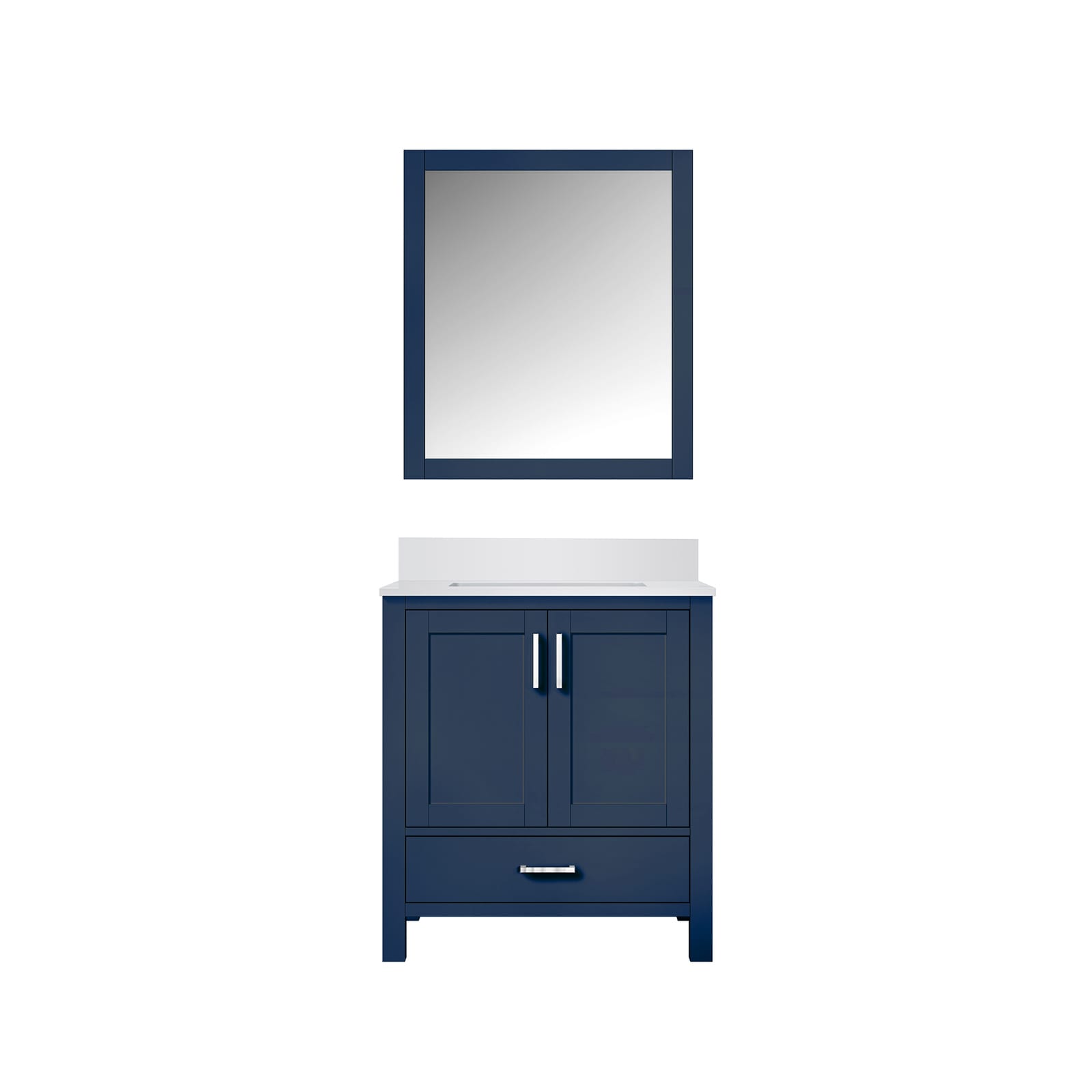 Lexora LVJ30SE310 Jacques 30-in Navy Blue Undermount Single Sink Bathroom Vanity with White Cultured Marble Top (Mirror Included)