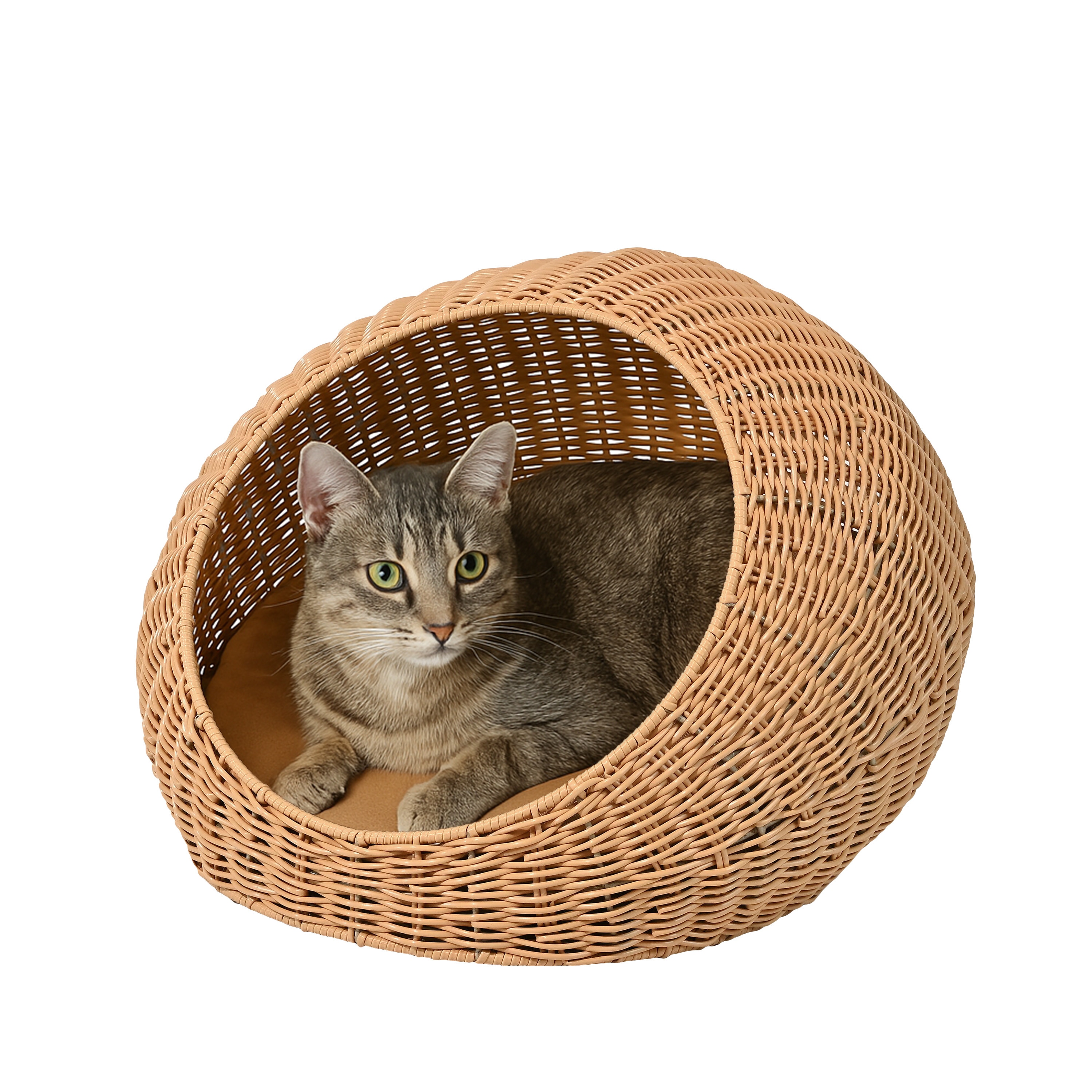The Licker Store Fiora 19.5 in. x 18 in. Modern Circular Faux Wicker Pet Bed with Machine-Washable Cushion - Natural