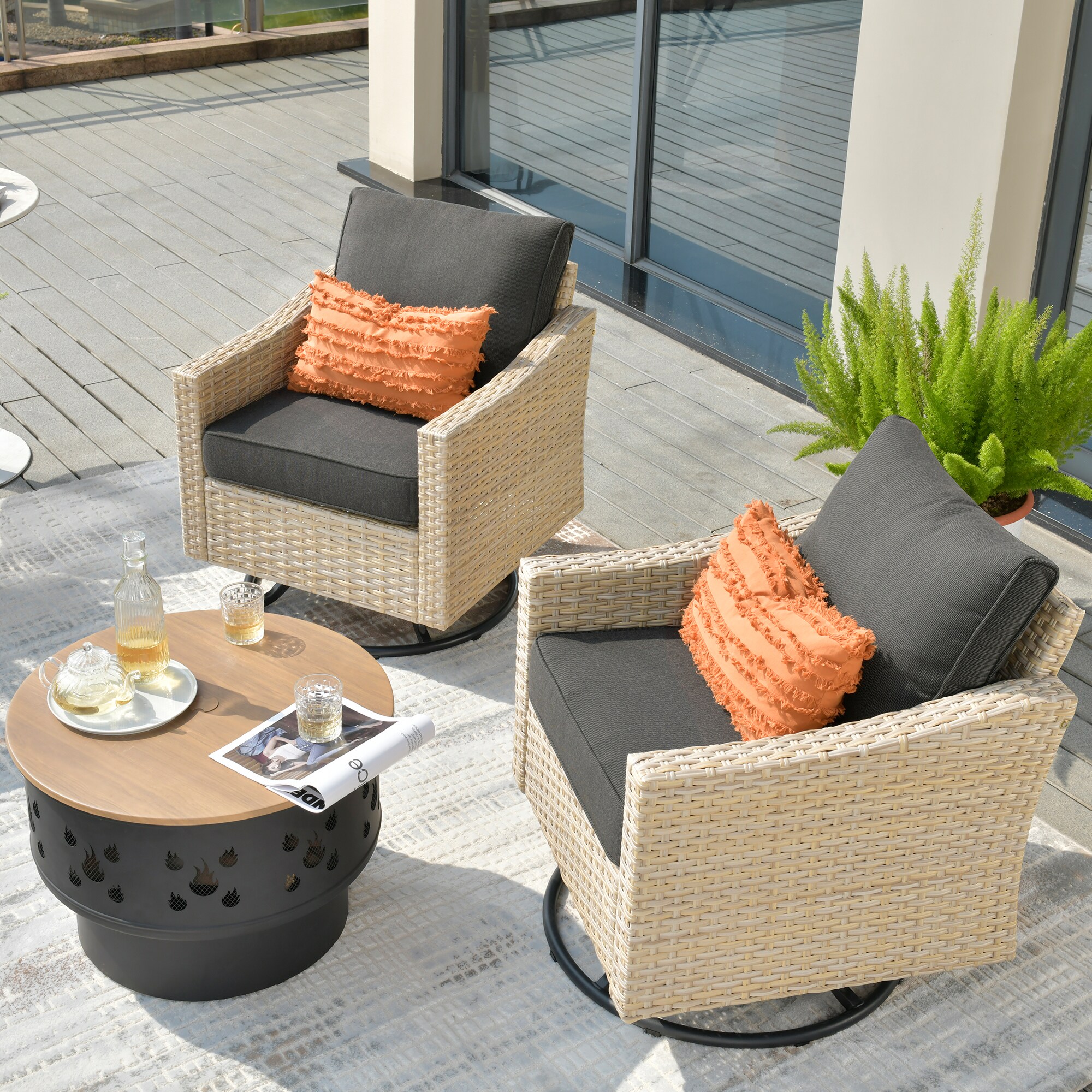 weaxty HMBYM307YZDAR103 Initial 4 -Piece Wicker Patio Conversation Set with Black Cushions