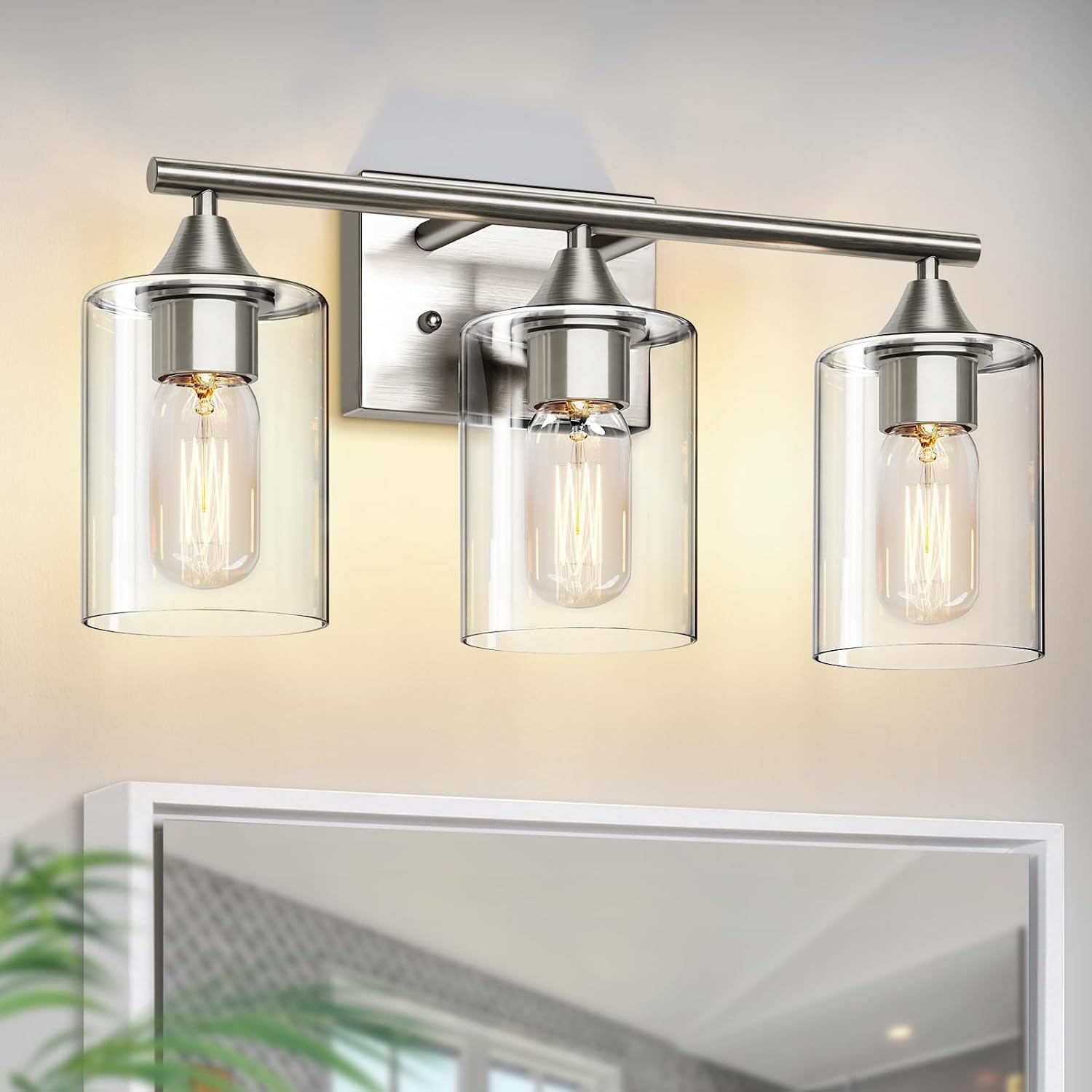XPEHK 3 Light Brushed Nickel Bathroom Vanity Light Modern Wall Sconce Lighting Fixture Over Mirror