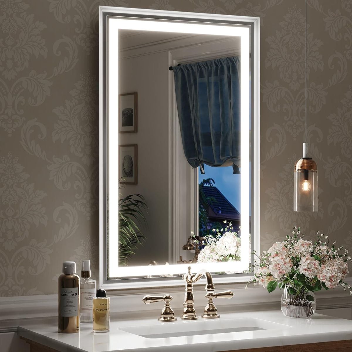 Blisstyle GFIYYZISD PREMIUM 48-in x 48-in Polished Frameless Rectangle Dimmable LED Lighted Fog Free Bathroom Vanity Mirror ( Clear )