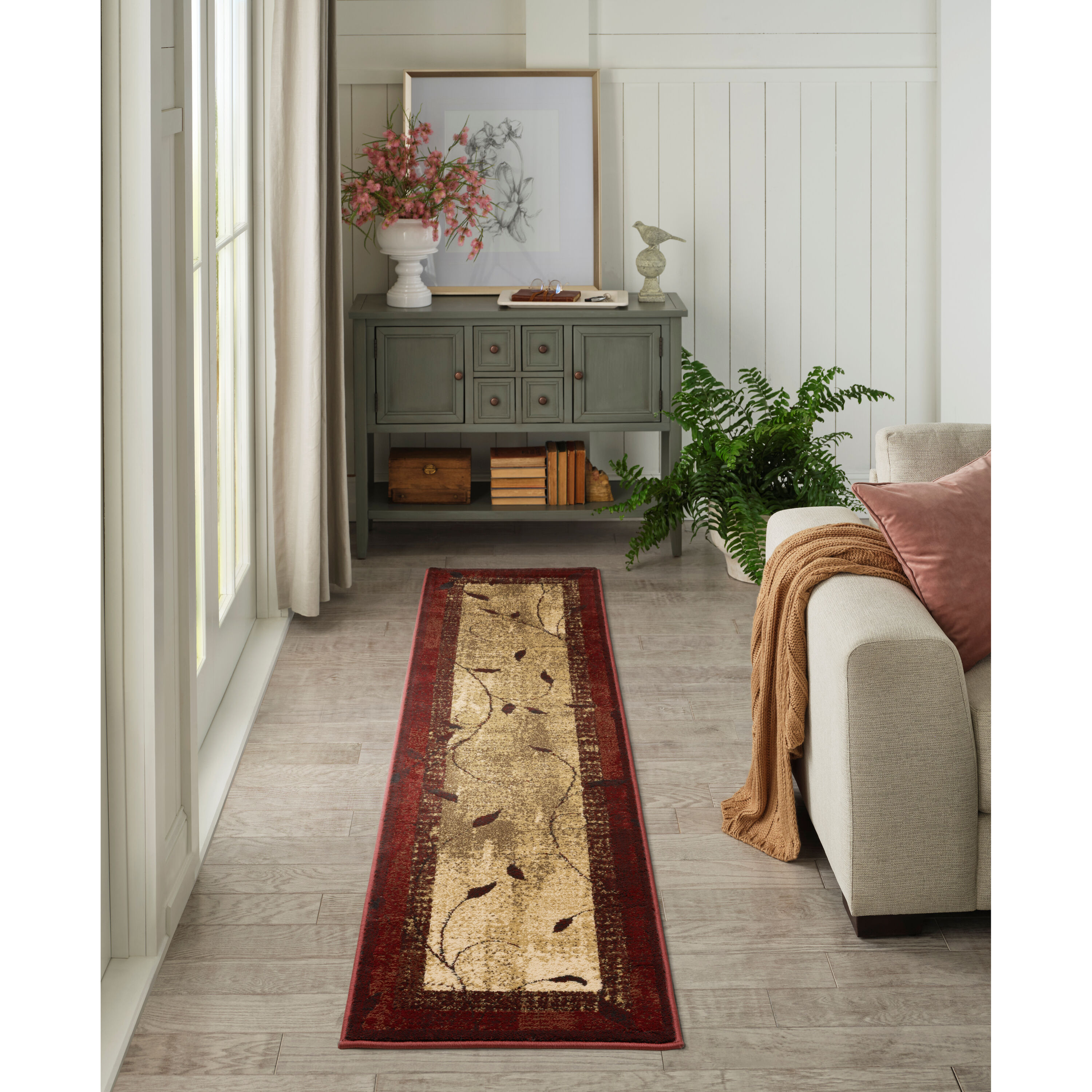 allen + roth 1026A1F3L Tinsley Red 2 x 8 (ft) Loomed Polypropylene Red Rectangular Indoor Border Farmhouse/Cottage Runner rug
