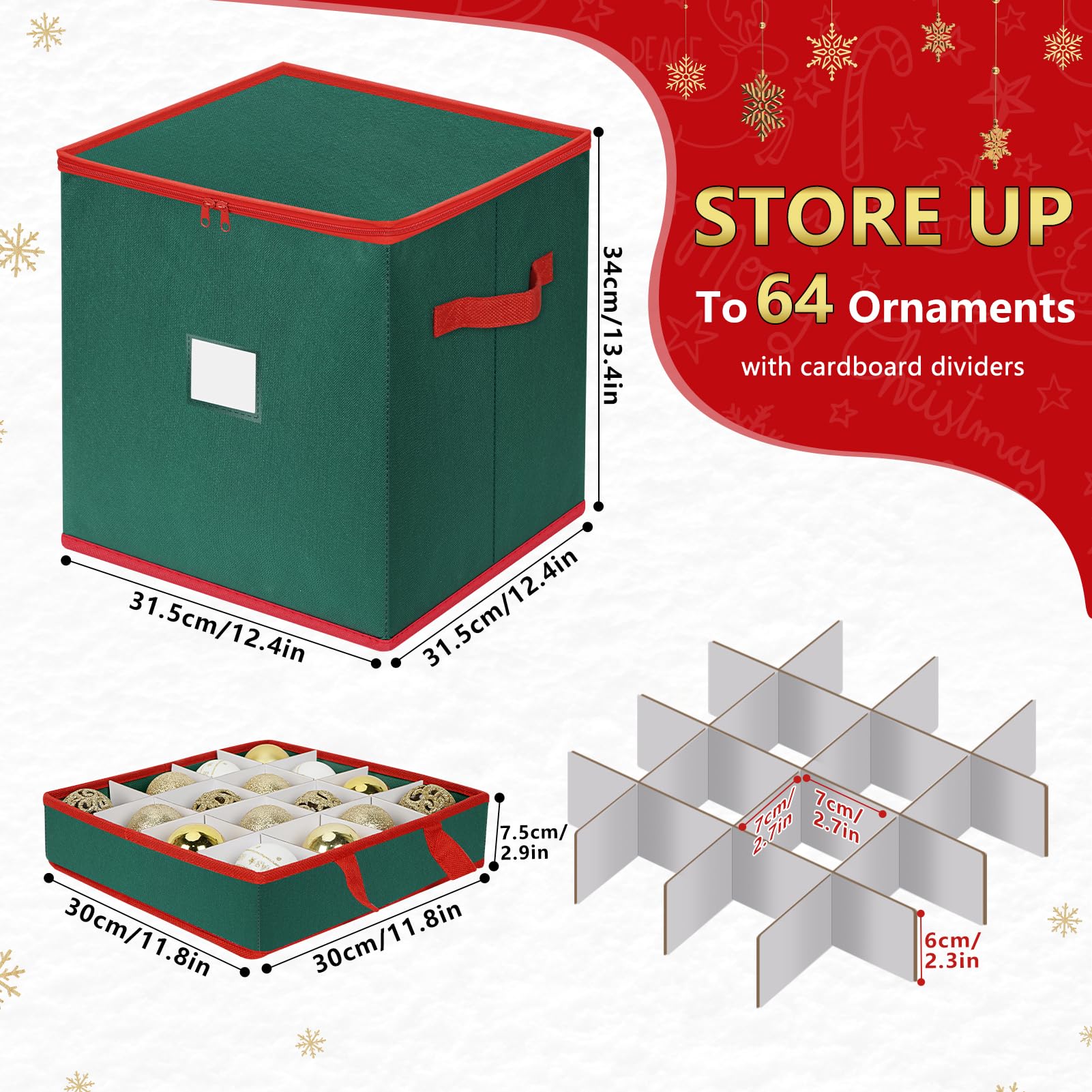 KIWDZFU Christmas Ornament Storage Box with Adjustable Dividers 4