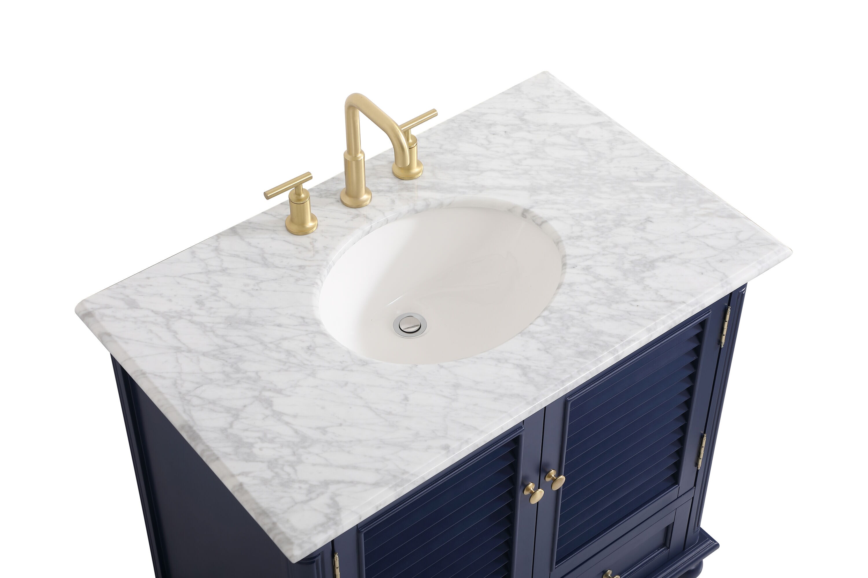 Rhodes 36" Blue Solid Wood Single Bathroom Vanity with Marble Top