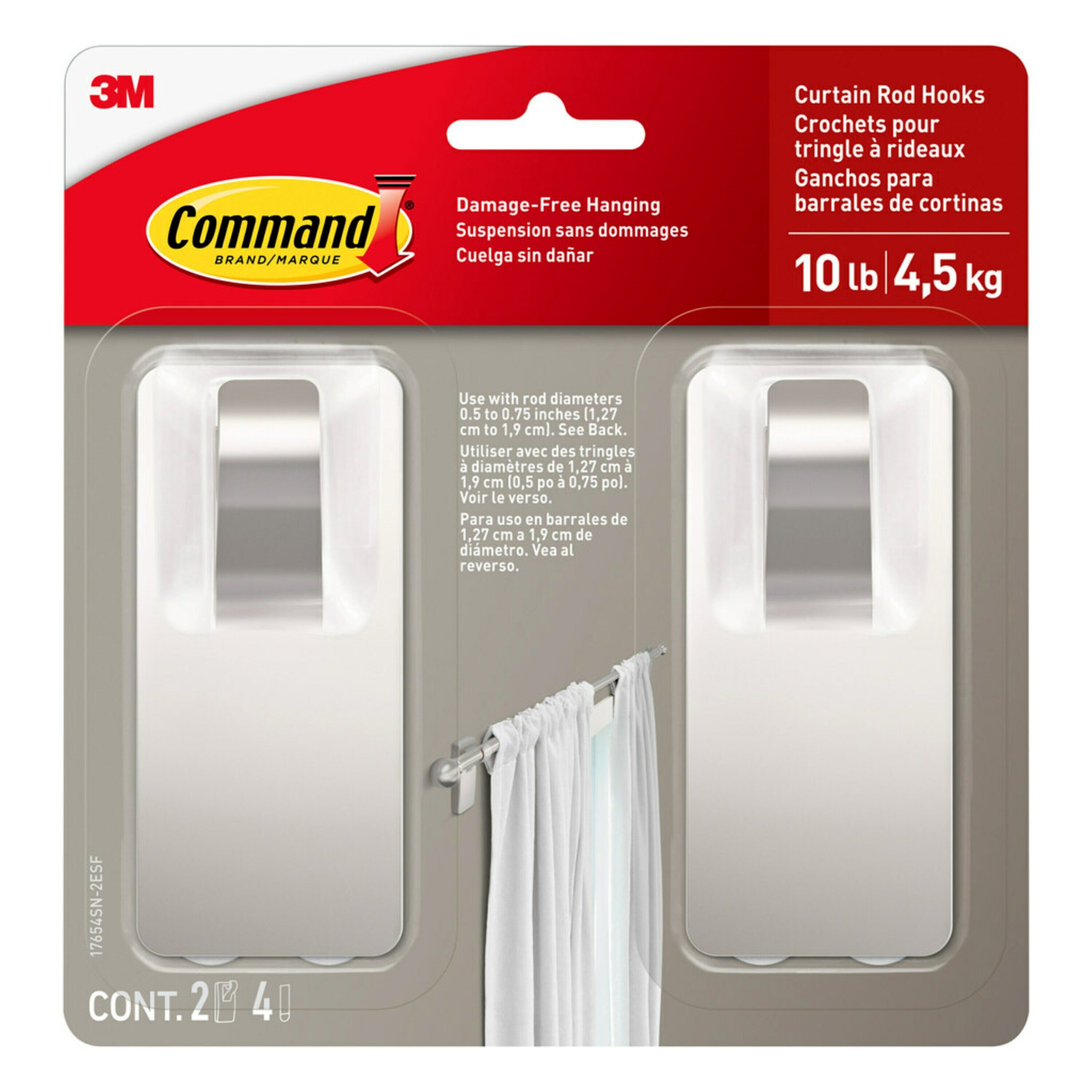 Command 2 -Pack 2 -Hook 1.8-Inches x 4-Inches H Satin Nickel Decorative Wall Hook ( 10-lbs. Capacity)