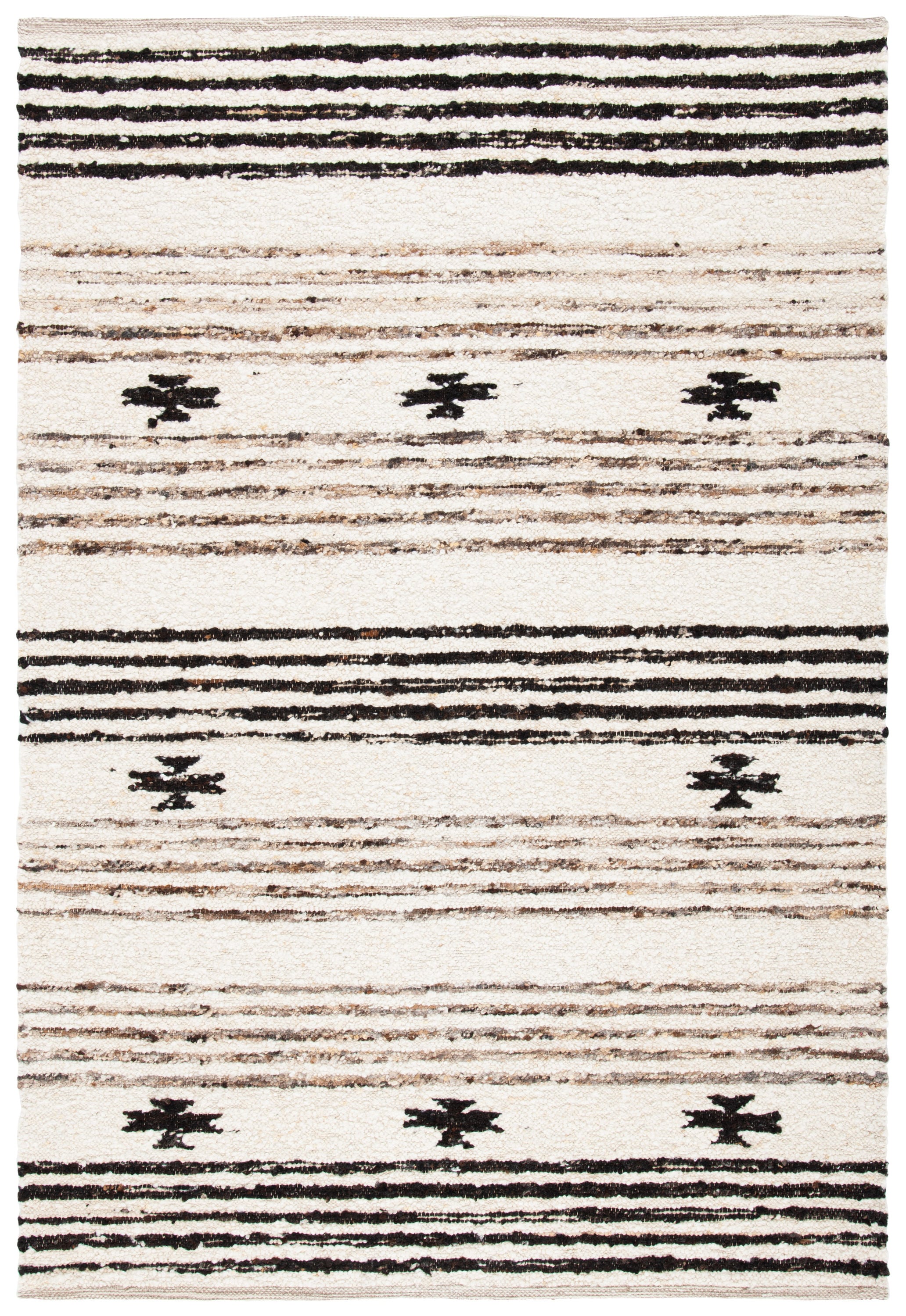 Handmade Black and Ivory Wool Cotton Striped Rug, 5' x 8'