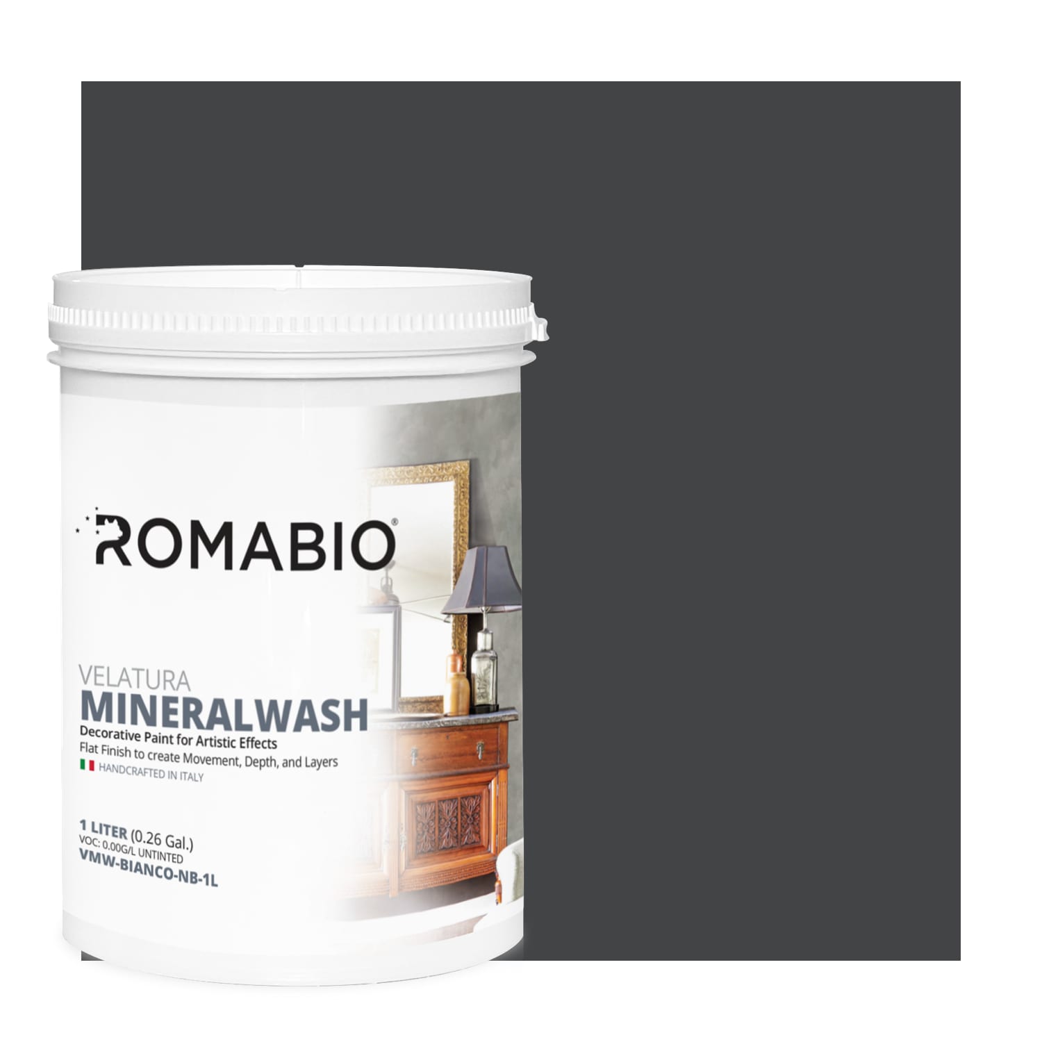 ROMABIO VMW-NVYSTL-NB-1L Flat Velatura Mineralwash Navy Steel Lime Interior Paint Paint + Primer ( 1-quart )