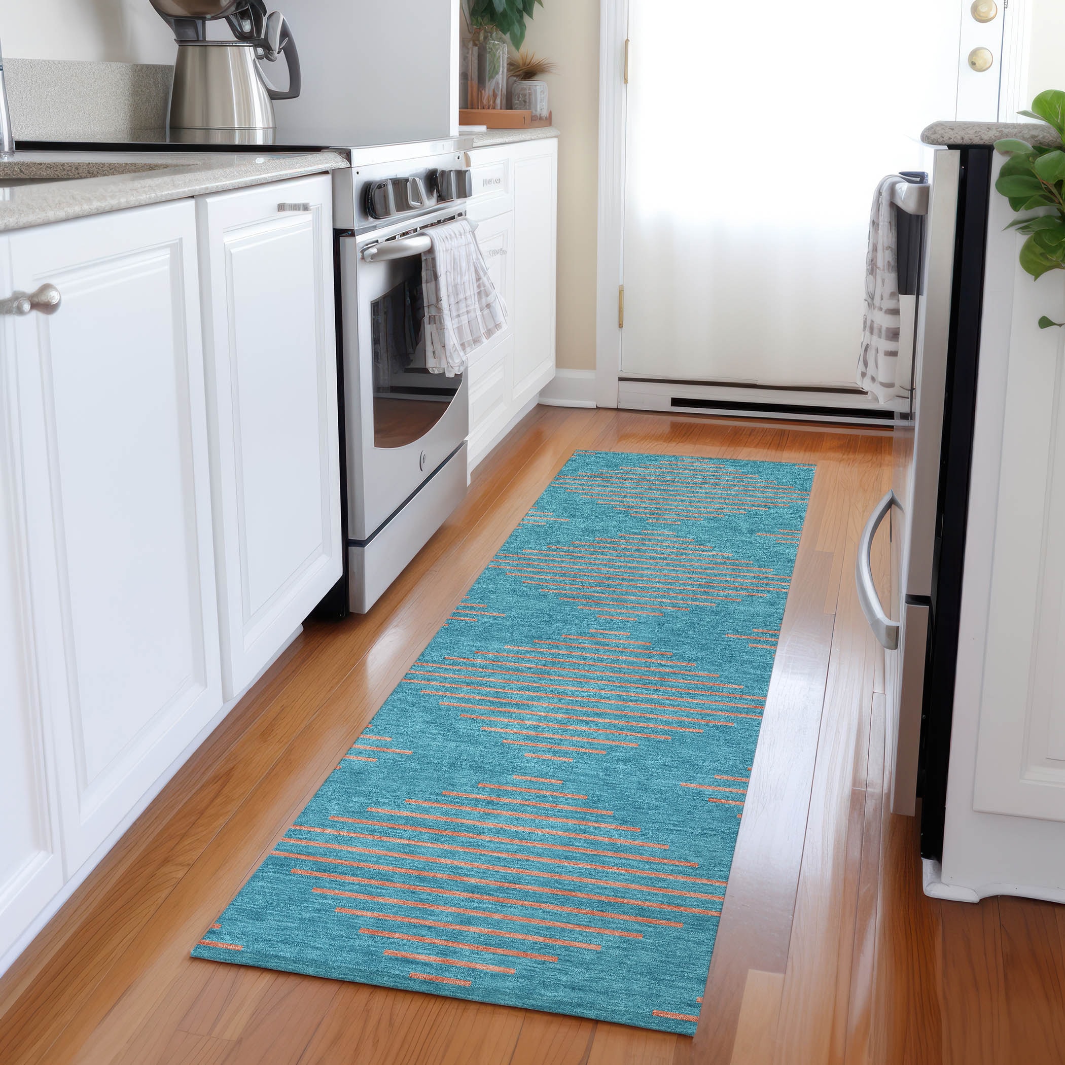 Addison Rugs ACN1017TE2X8 Chantille ACN1017TE 2 x 7 (ft) Polyester Teal Rectangular Indoor/Outdoor Geometric Machine washable Runner rug