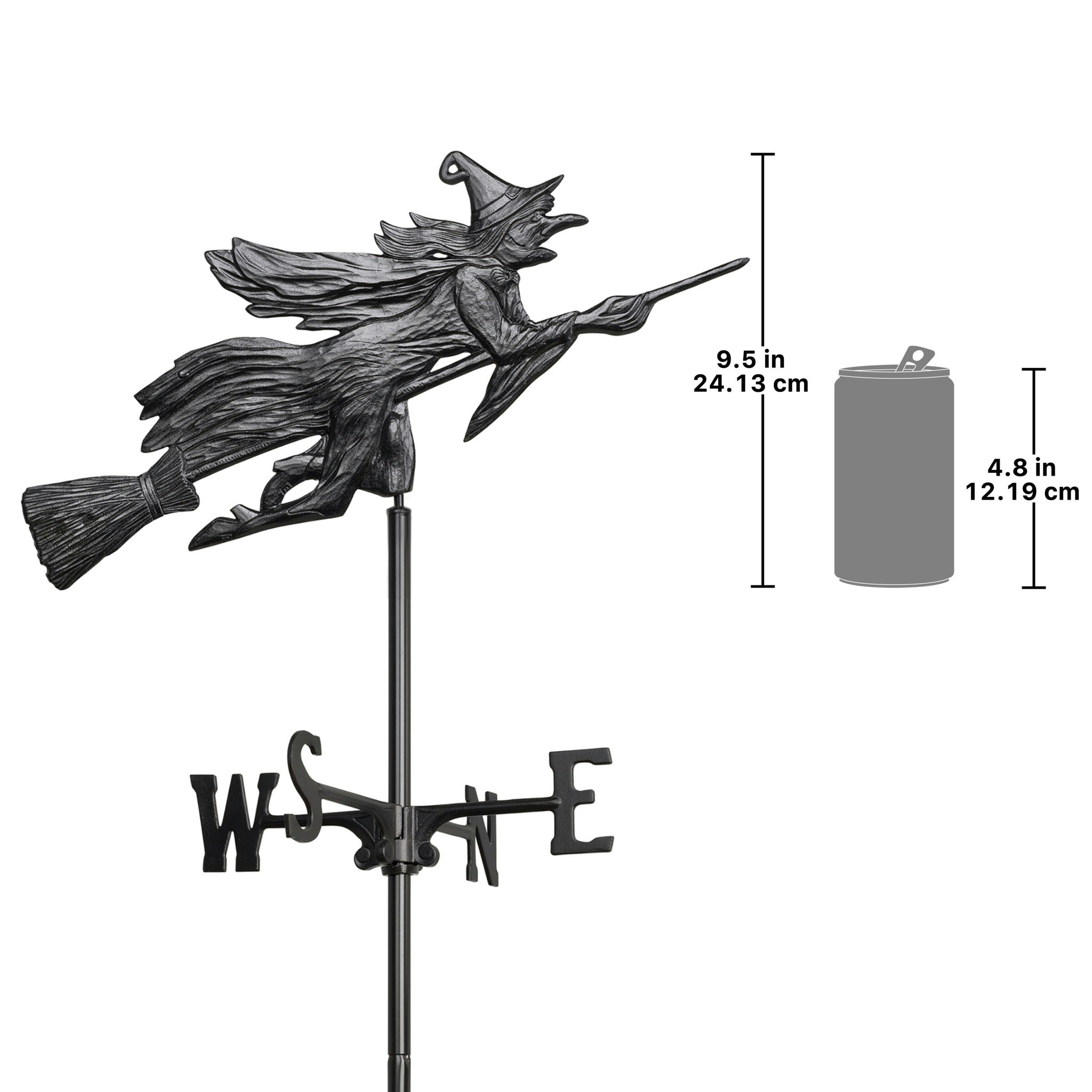 Black Aluminum Witch Weathervane with Roof Mount