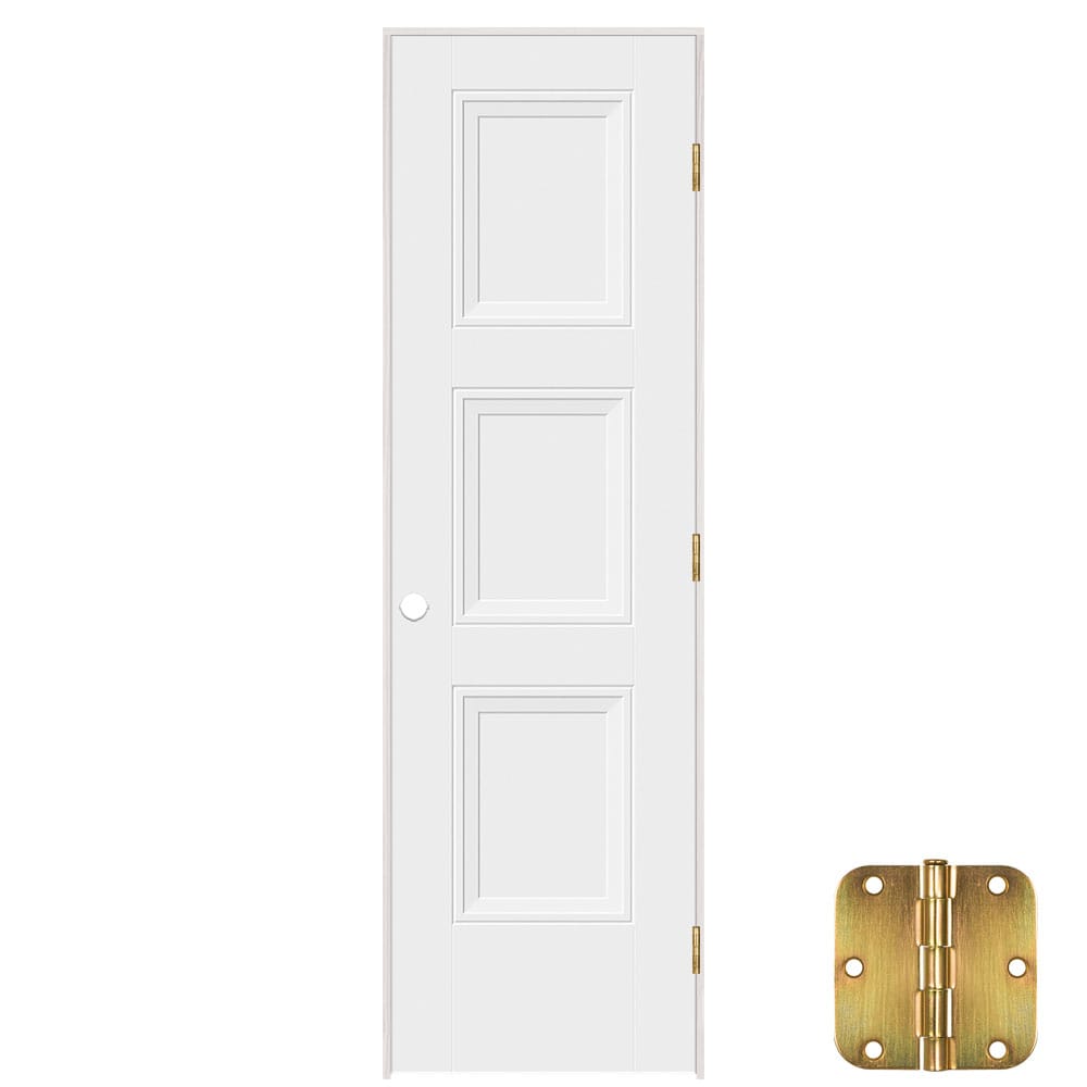 Masonite 641307 24-in x 80-in Primed Solid core 3-panel equal Left hand Smooth Primed Molded composite Flat Jamb Single Prehung Interior Door