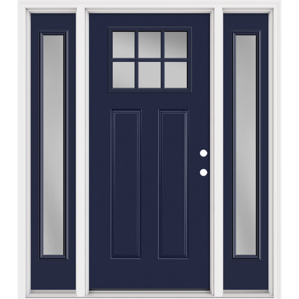 Masonite 321310 Steel Doors Series 64-in x 80-in x Steel No glass Left-hand inswing Eclipse Painted Prehung Front Door with Sidelights with Brickmould Insulating core